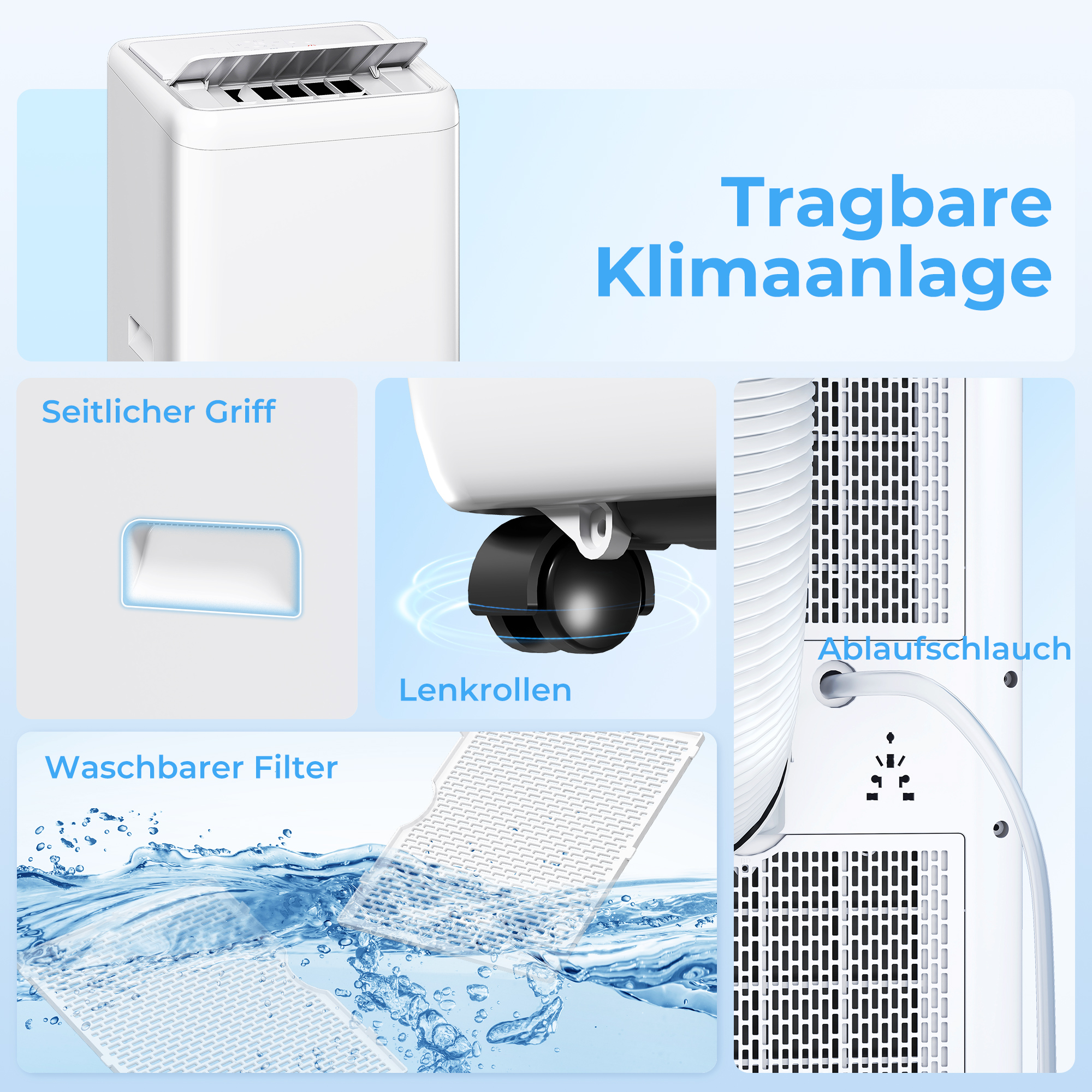 mobiles Klimagerät mit Abluftschlauch 12.000 BTU 3,5 kW, 5-in-1, 24h-Timer, Fernbedienung bis 35㎡