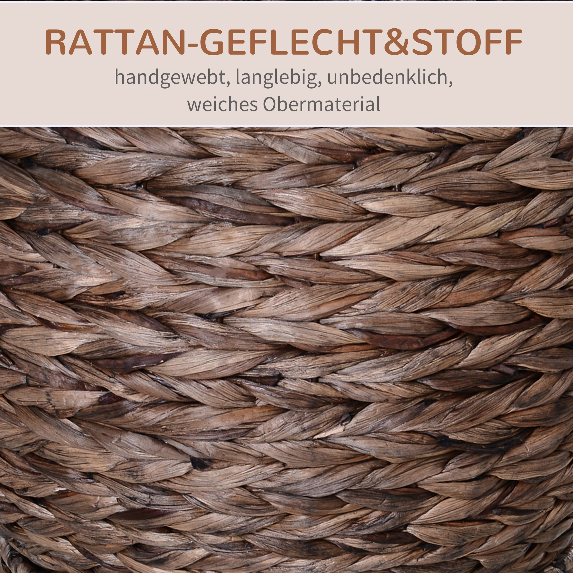 Katzenkorb aus Wasserhyazinthe inkl. Kissen, Katzenbett, Haustierbett,50 cm x 42 cm x 60 cm, Braun + Beige