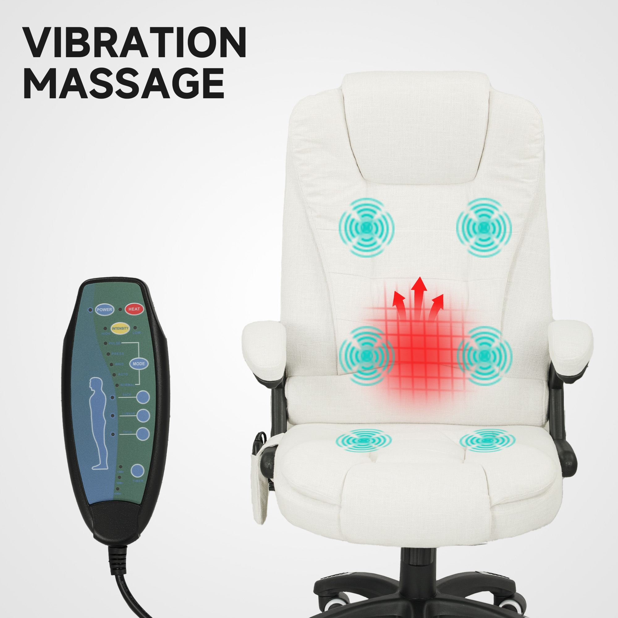 Ergonomischer Schreibtischstuhl mit Massagefunktion, 68 x 72 x 110–120 cm, Cremeweiß