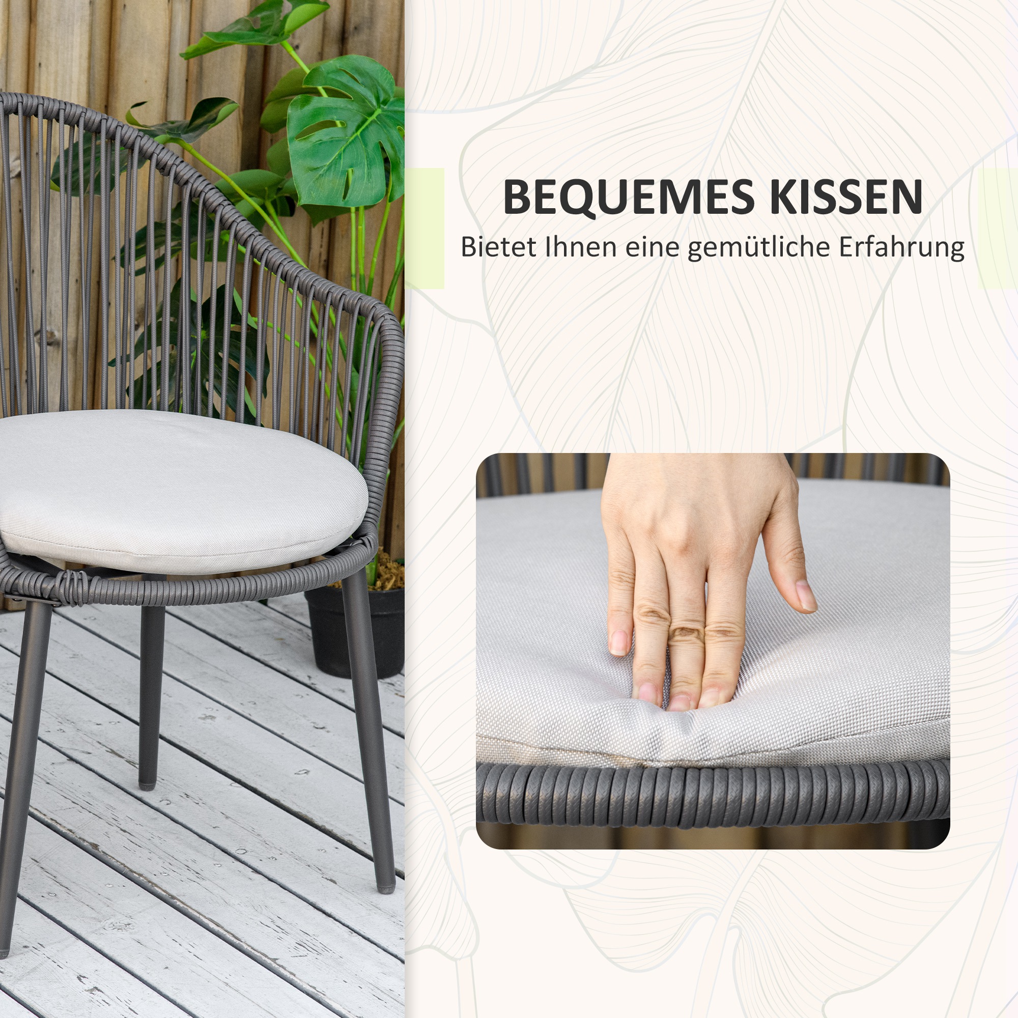 Bistro-Set Rattan-Sofa-Set Terrassen-Set, 2 Stühle, 1 Tisch, wetterbeständig, 65 x 63 x 80 cm, Dunkelgrau + Hellgrau