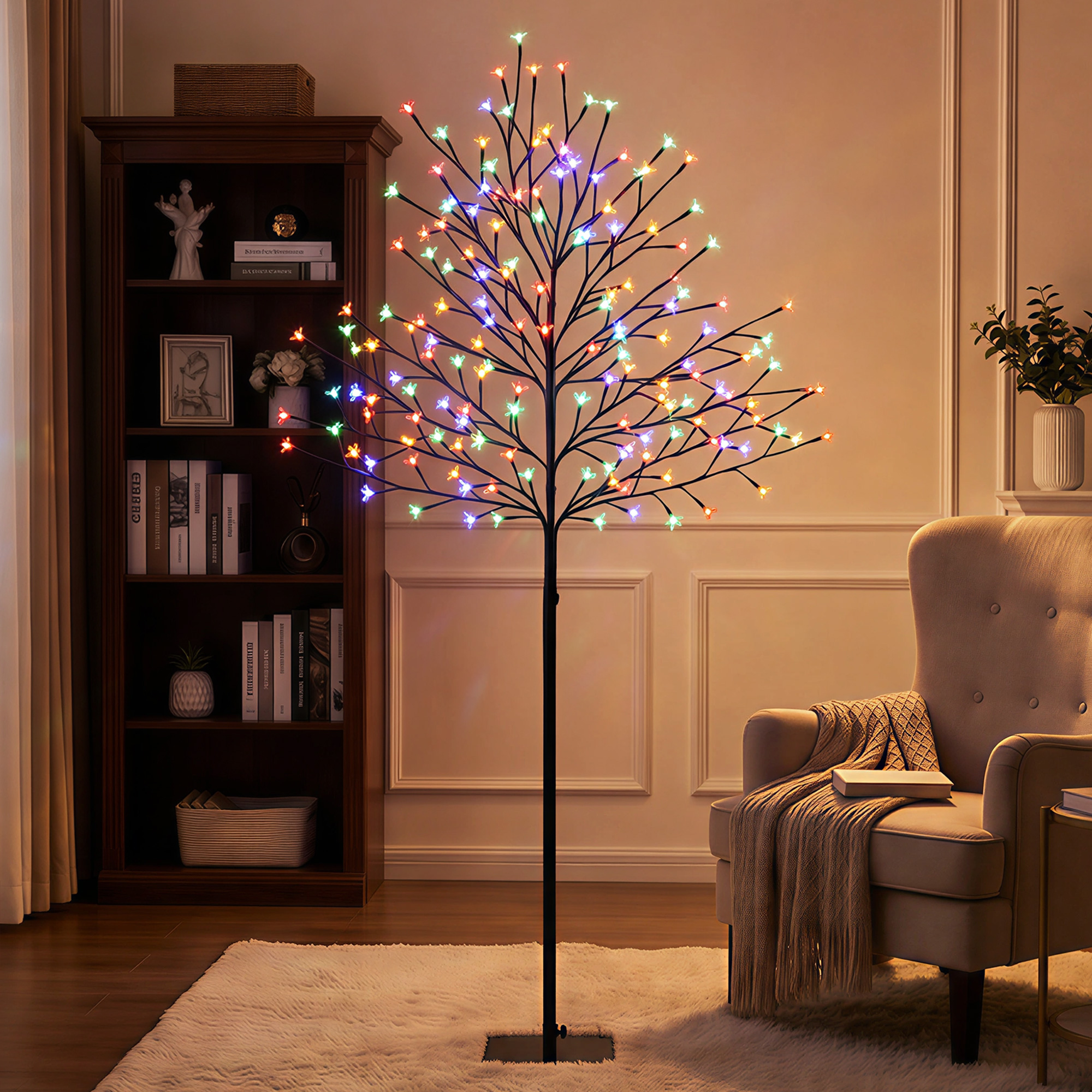 LED-Kirschblütenbaum 150 cm mit 160 LEDs, künstlicher Leuchtbaum mit 20 biegsamen Zweigen, Weihnachtsdeko