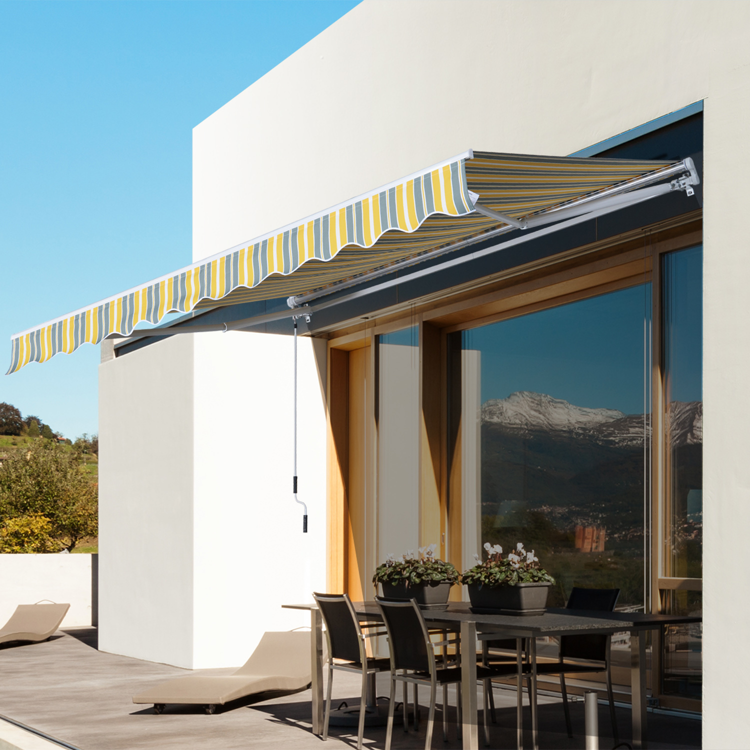 Markise Gelenkarmmarkise Sonnenschutz Handkurbel Balkon Alu Gelb Grau 2,95 x 2,45 m