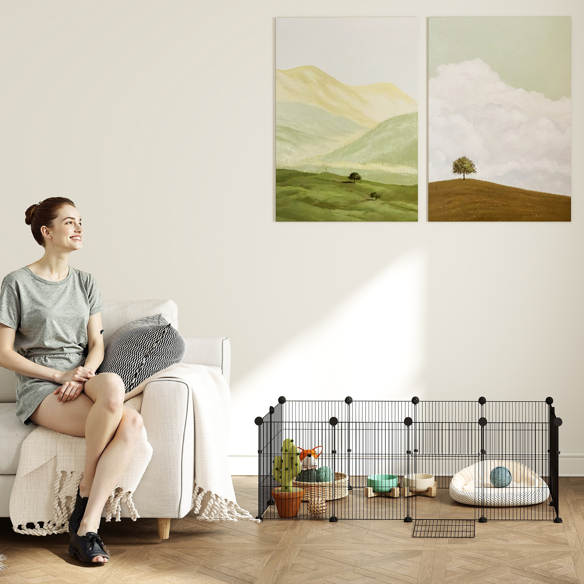 Freigehege, Freilaufgehege mit 12 Paneel, Laufstall für Kleintiere, Kaninchen, Meerschweinchen, 120x60x40 cm, Schwarz