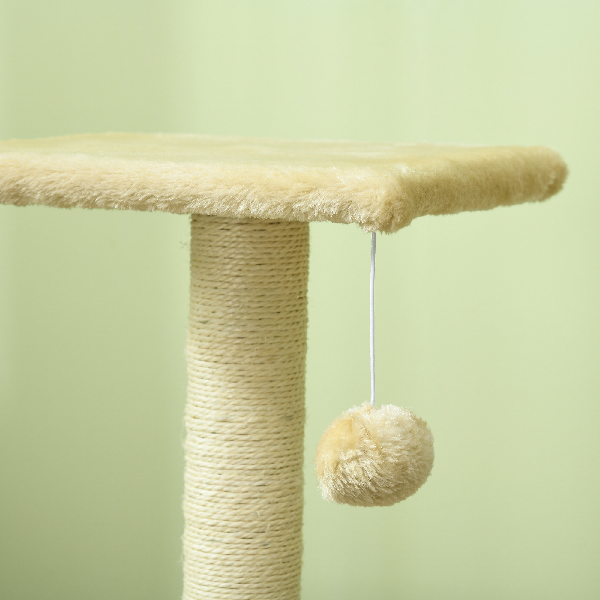 Kratzbaum 72 cm Katzenturm mit Plüschballen, Sisalstämme, Plattform, Kratzbrett Cremeweiß