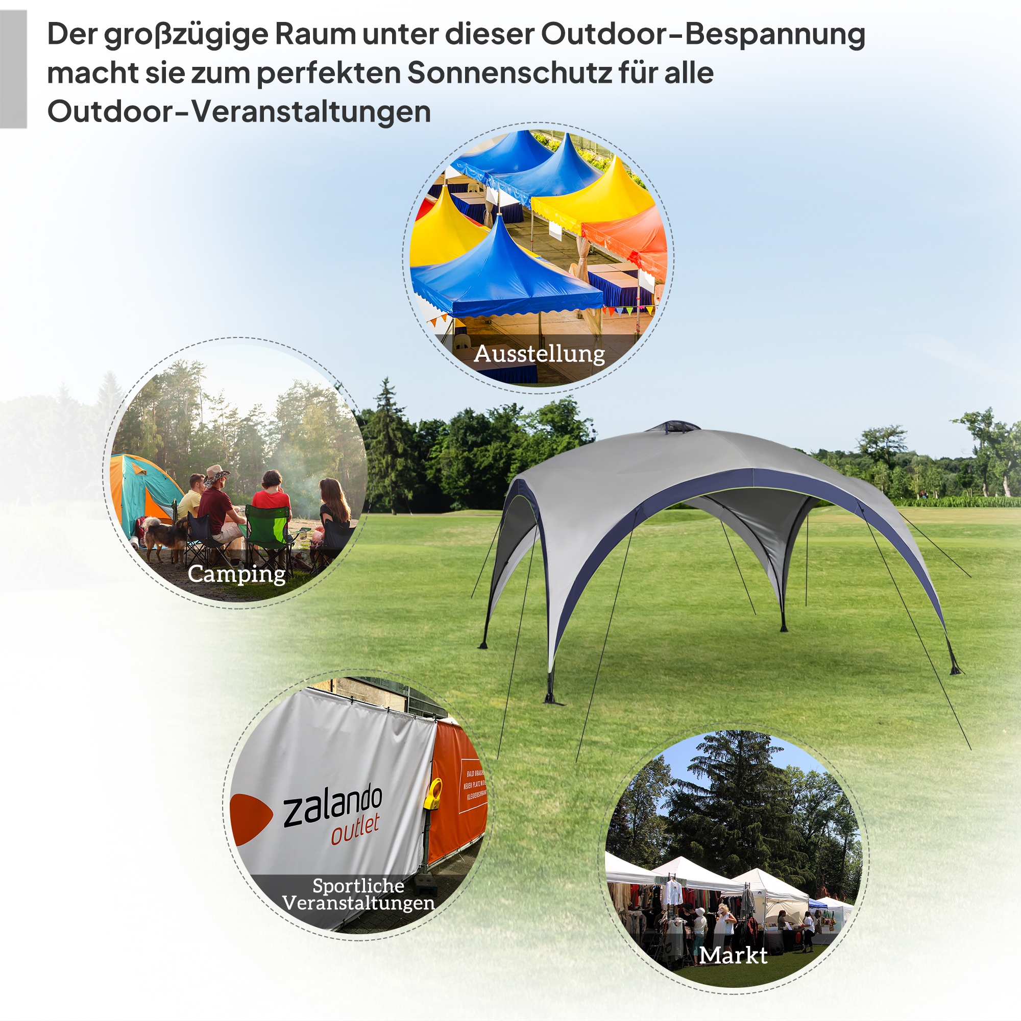Garten Pavillon Gartenzelt Festzelt Partyzelt Sonnenschutz wetterfest Metallstange + Polyester Cremeweiß + Blau 4 x 4 x 2,5 m