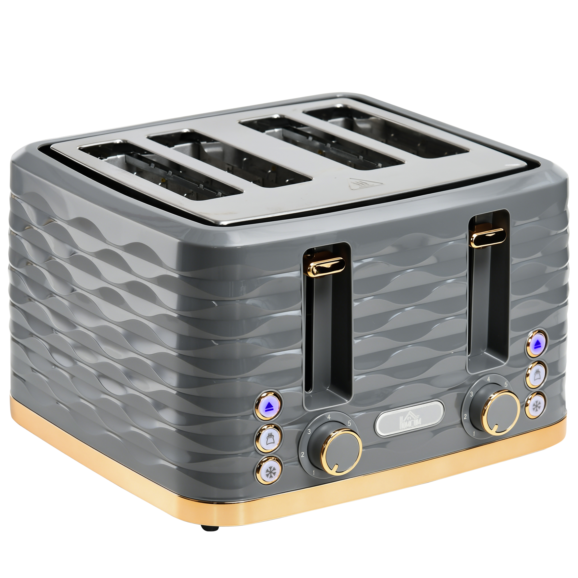 Toaster für 4 Scheiben mit 7 Bräunungsstufen, High-Lift, Aufwärm-/Auftau-/Abbruchs-Funktion, Graue Wellenoptik