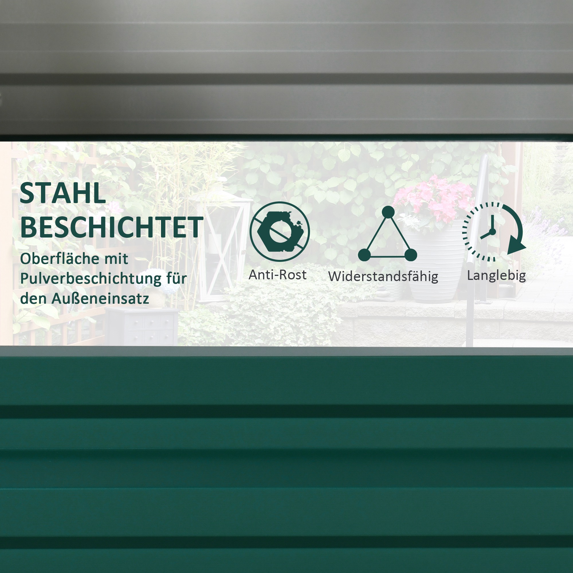 Hochbeet Pflanzkasten, wetterbeständig, offener Boden, verzinkter Stahl, 120 cm x 60 cm x 30,5 cm, Grün