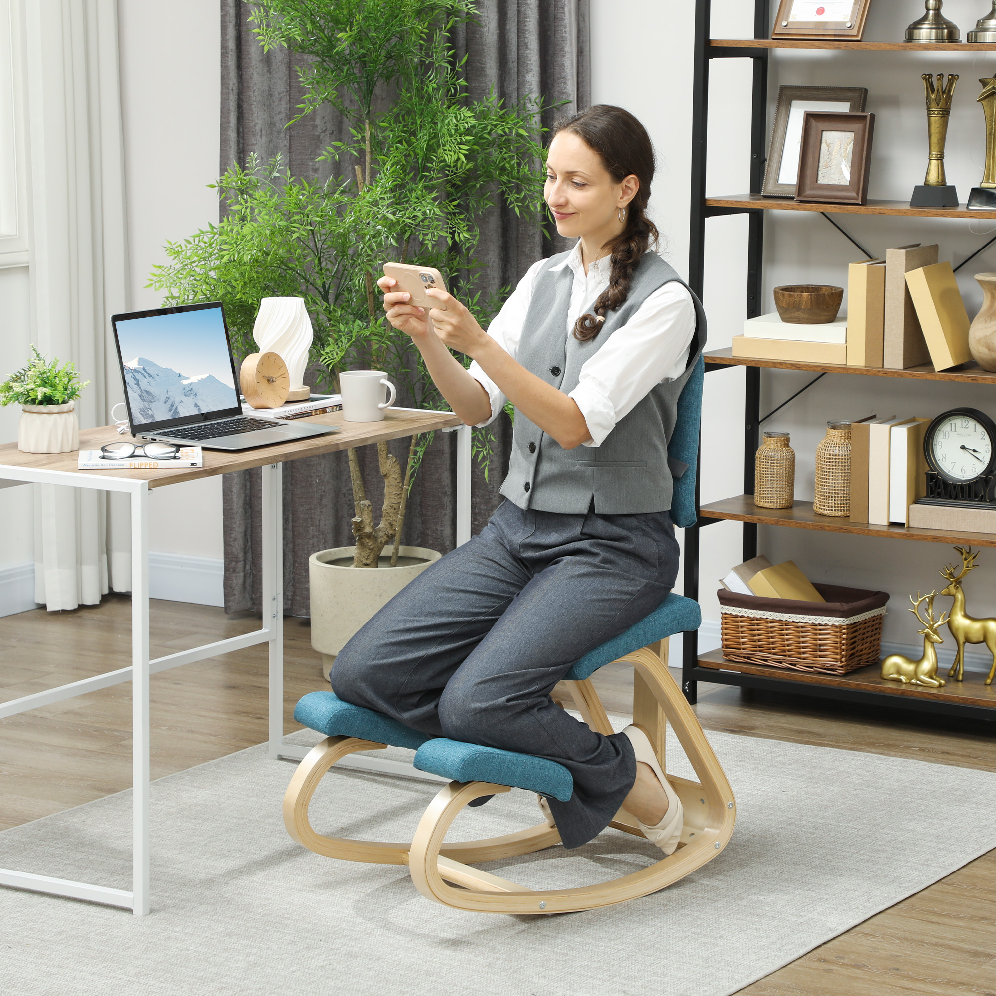 ergonomischer Kniestuhl, Kniehocker Gesundheitsstuhl für Zuhause, Büro, Meditation Dunkelblau