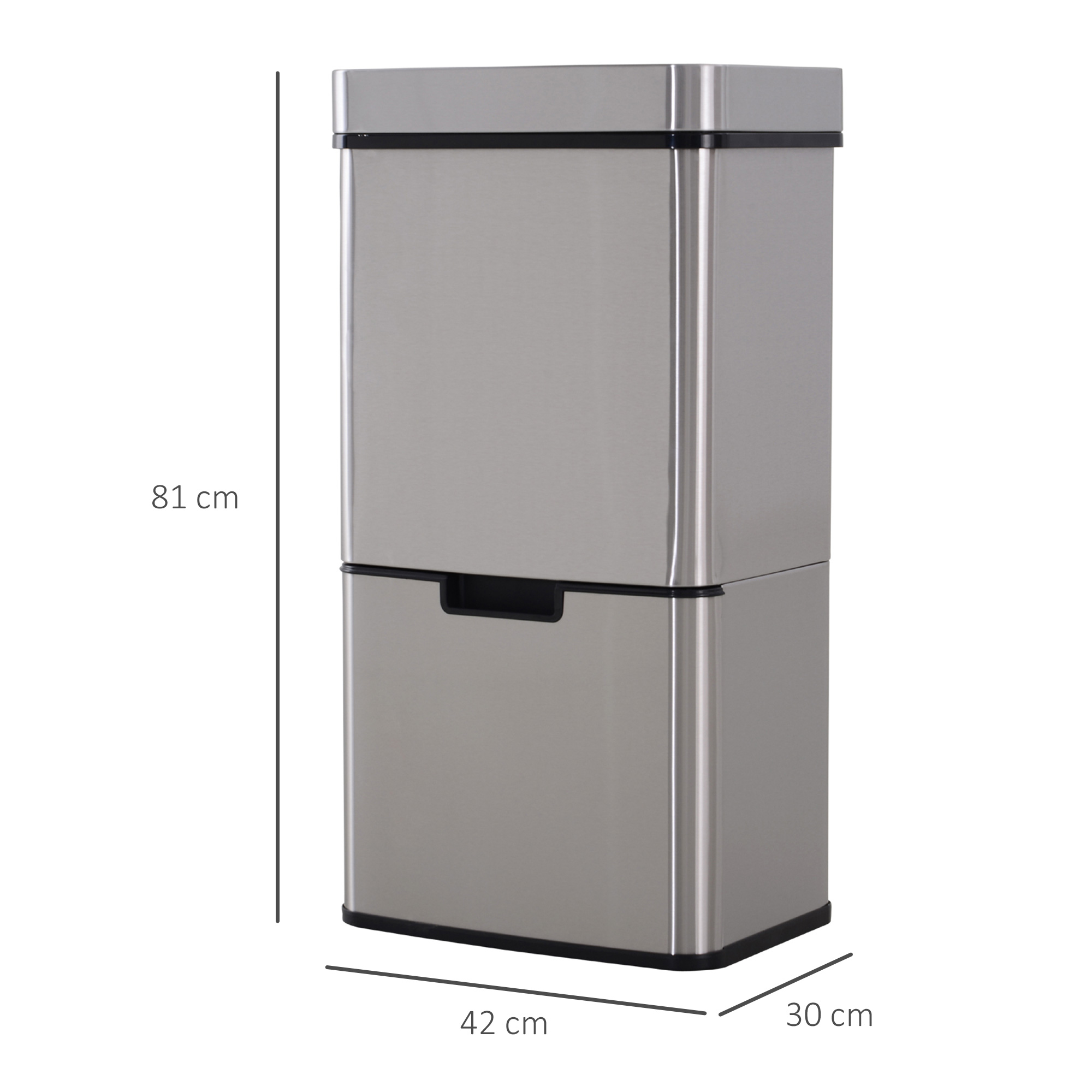 Mülleimer mit Sensor 47L + 2 x 12,5L Automatischer Abfalleimer mit Bewegungssensor, Wasserdichtes Mülltrennsystem aus Edelstahl für Küche Silber