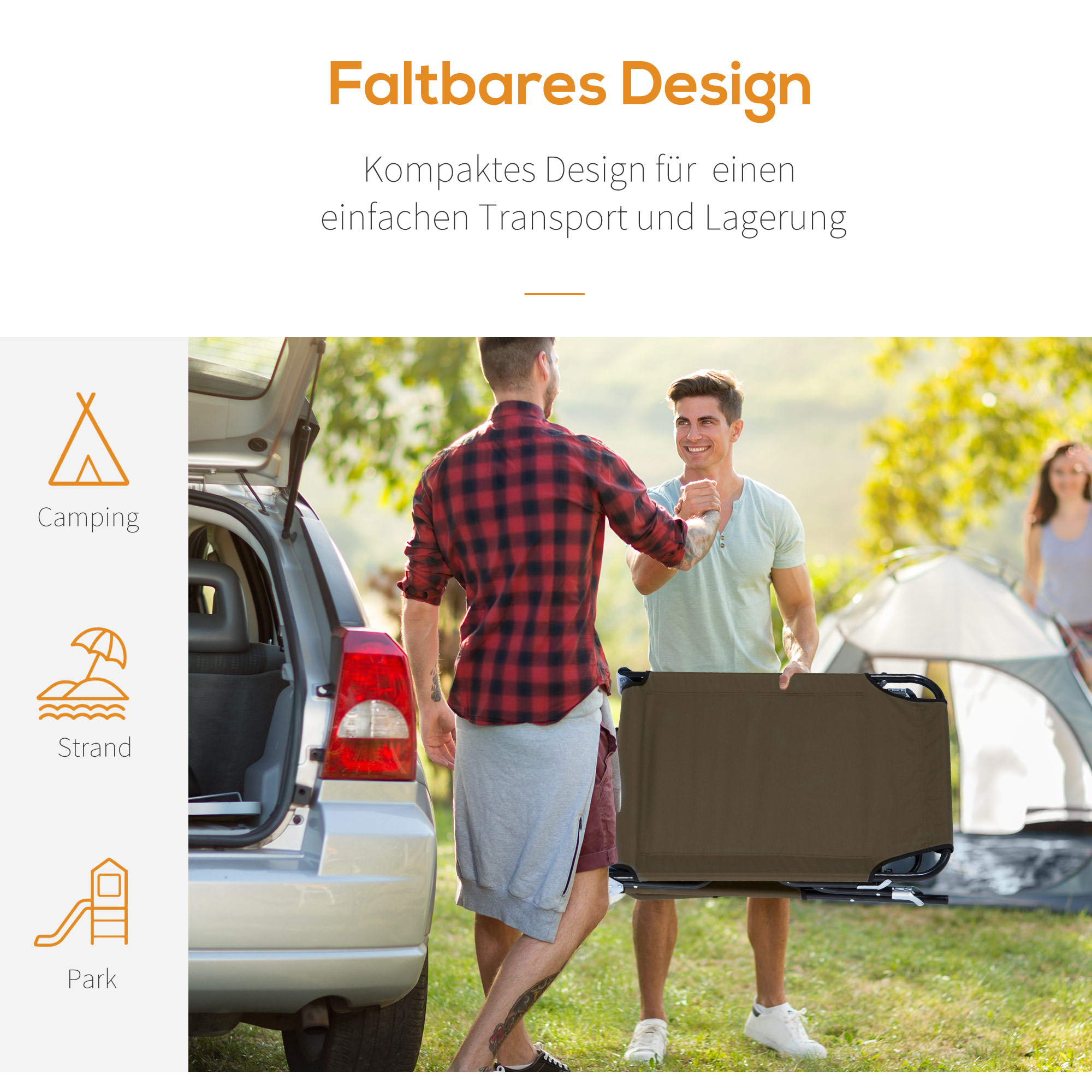 Sonnenliege klappbar Gartenliege mit Kopfkissen Liegestuhl mit 4-Fach verstellbare Rückenlehne Campingliege Gesichtsöffnung bis 120kg belastbar für Garten, Balkon und Pool Braun