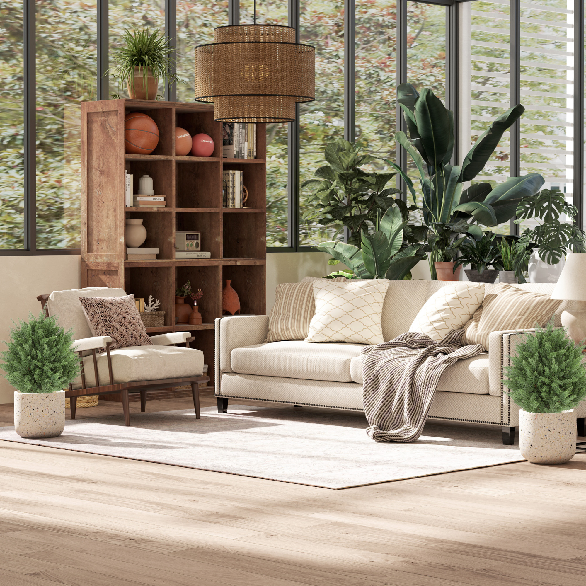 2er-Set Künstliche Pflanzen, UV-beständige Kunstpflanze Zypresse mit 387 Blättern und Erdspieß, Ø40 x 60H cm, Grün