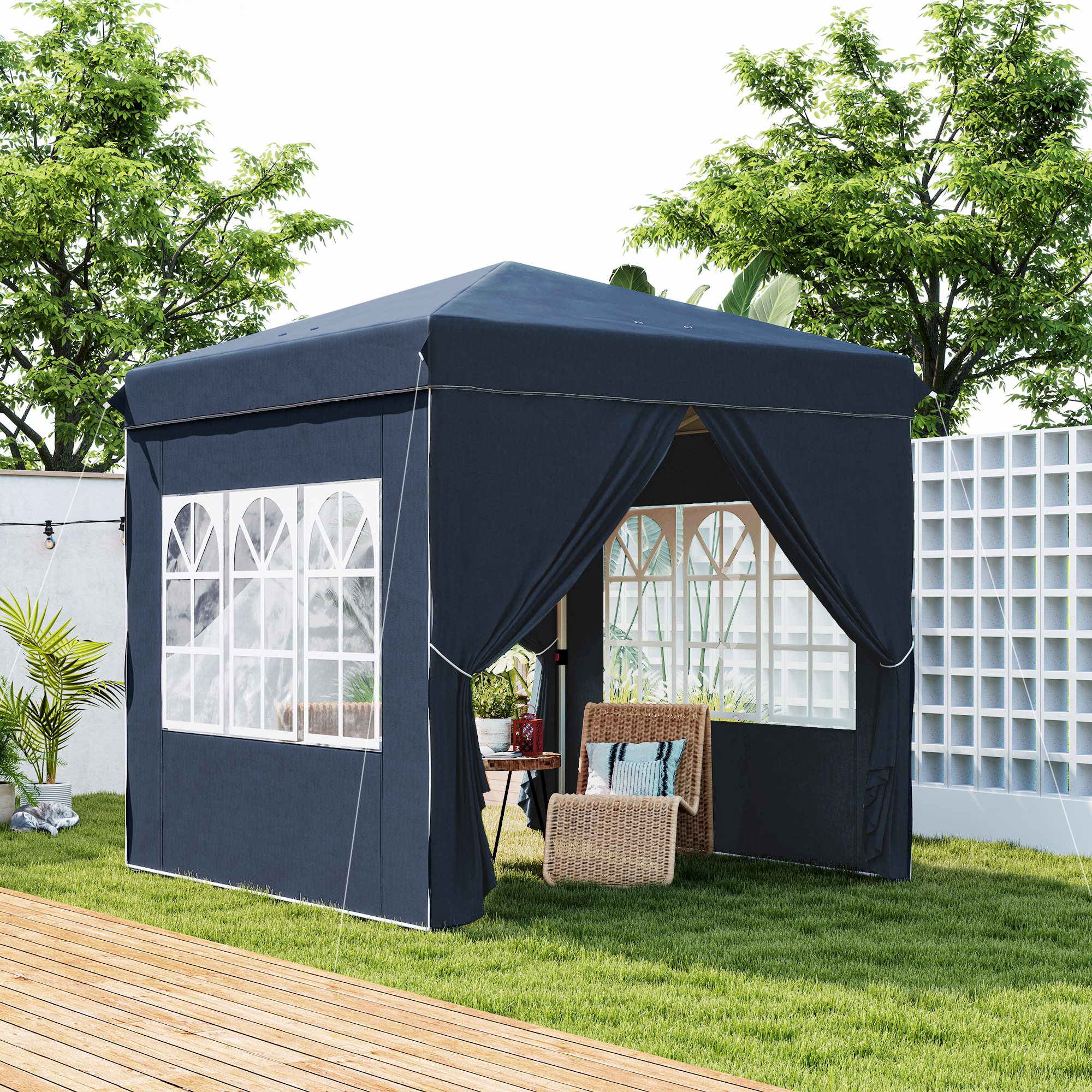 2,5 x 2,5 m Pop-up-Pavillon mit Seitenwänden und Tragetasche, UPF50+ höhenverstellbares Gartenzelt, Dunkelblau