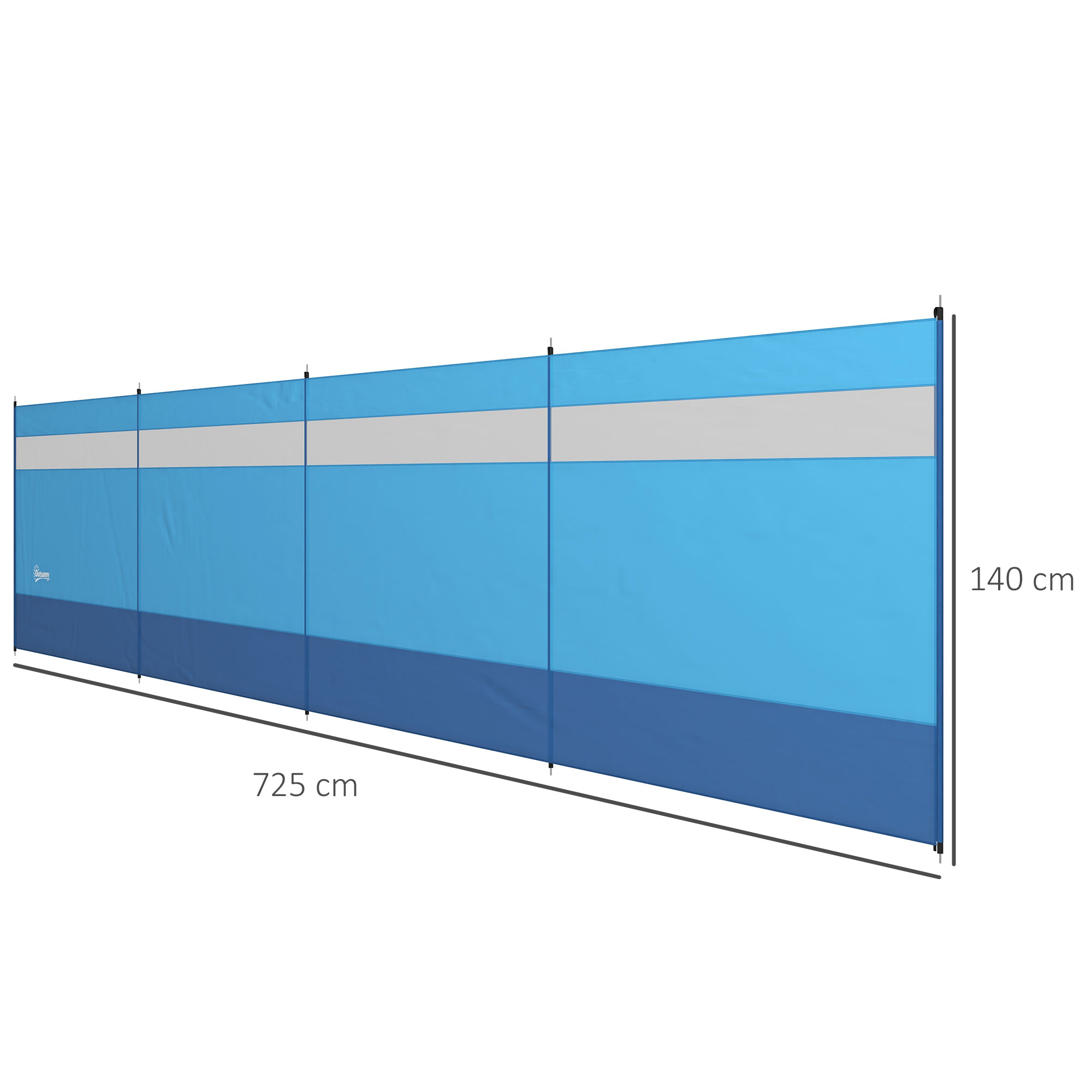 Windschutz mit Sichtfenster und Tragetasche, Stahlstangen, 725x140cm, Blau