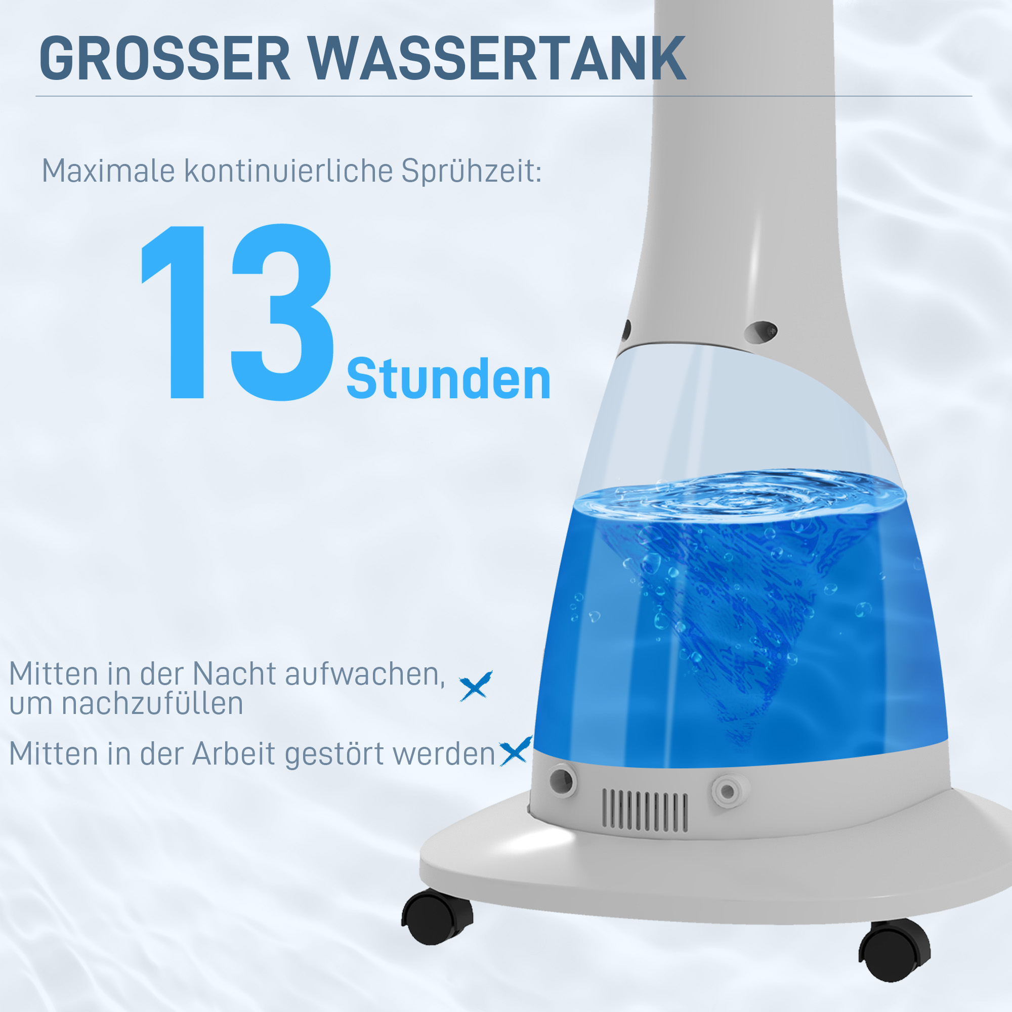 Standventilator mit Luftbefeuchtung, leise, mobil, Fernsteuerung, Schwarz/Weiß