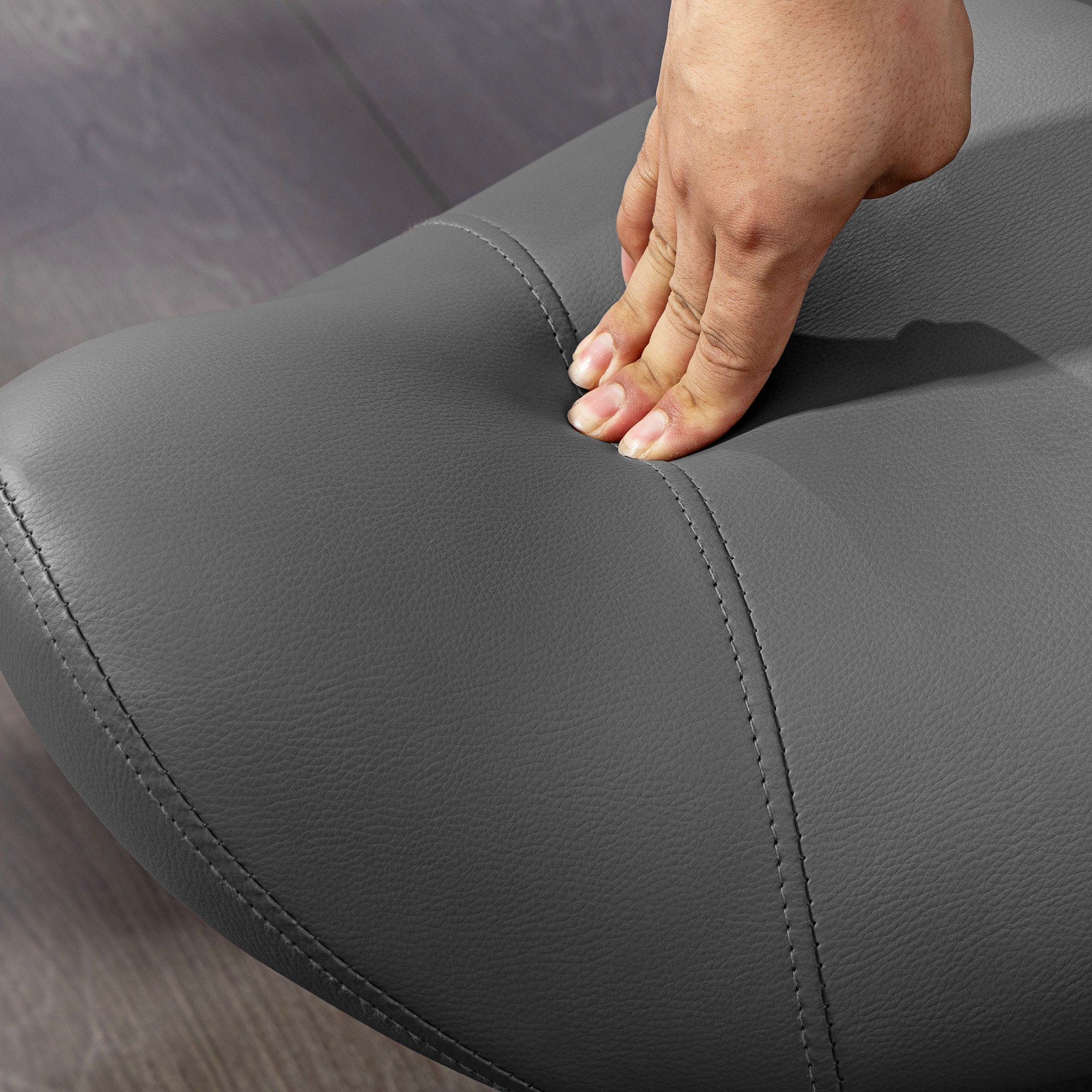 Rollhocker, sattelförmiger Sitz, höhenverstellbar, um 360° drehbar, Kunstleder, grau, 48 x 47 x 45-59 cm