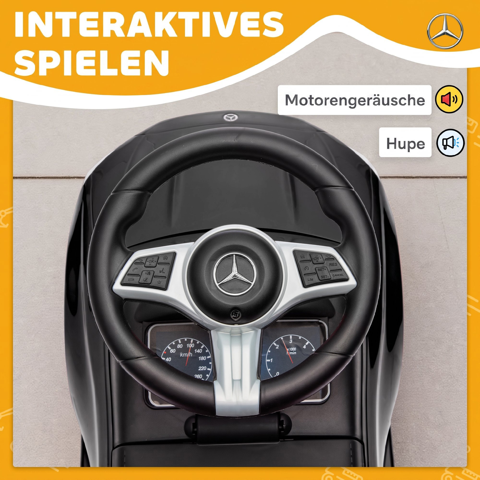Mercedes-Benz C-Class Rutschauto mit Hupe, Motorgeräuschen, Stauraum, für Kinder 18-36 Monate, Schwarz