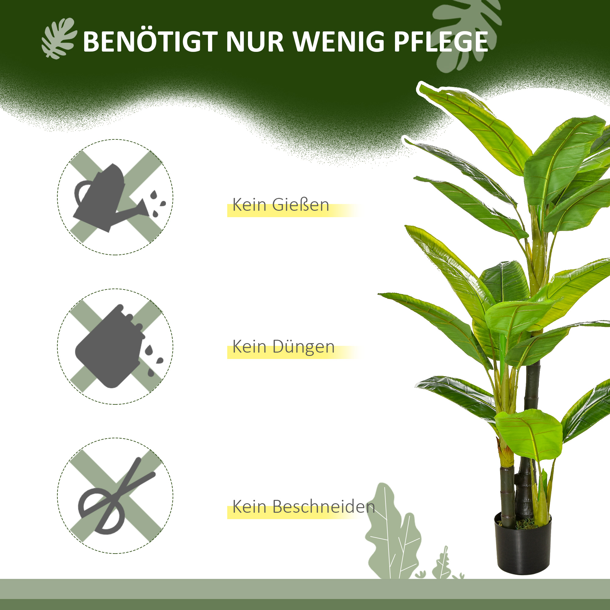 künstliche Pflanzen 150 cm Kunstpflanzen im Topf künstlicher Bananen Baum Kunstpflanze Kunstbaum Zimmerpflanze Dekopflanze Büropflanze Kunststofftopf für drinnen