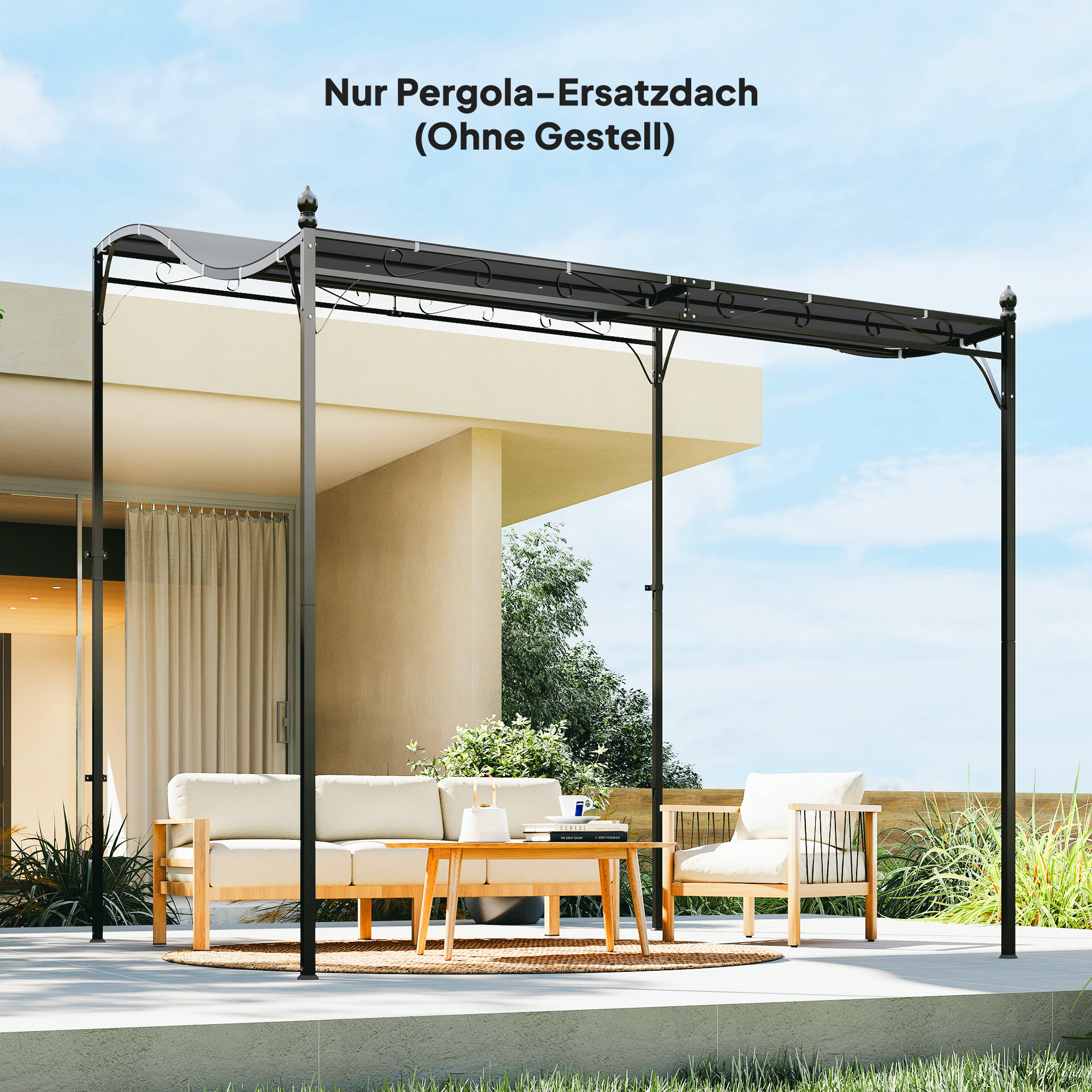 Ersatzdach für Pergola Sonnensegel für Terrassenüberdachung Ersatz-Dachplane für 3 x 3 m Pavillon 298x293 cm Dunkelgrau