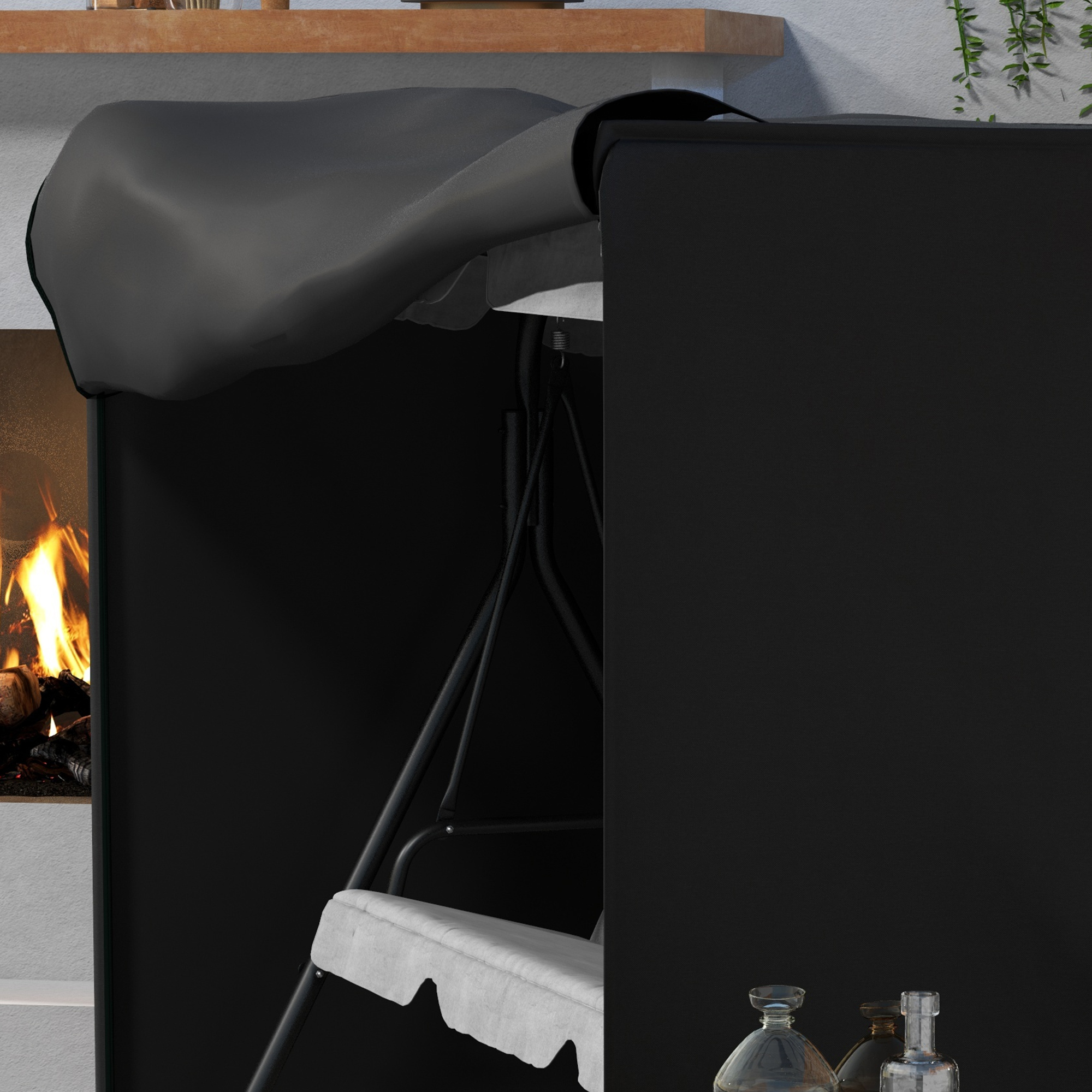 Abdeckung für Gartenschaukel, Schutzhülle für Hollywoodschaukel, Abdeckhaube, wasserfest, 205 x 124 x 164 cm, Schwarz