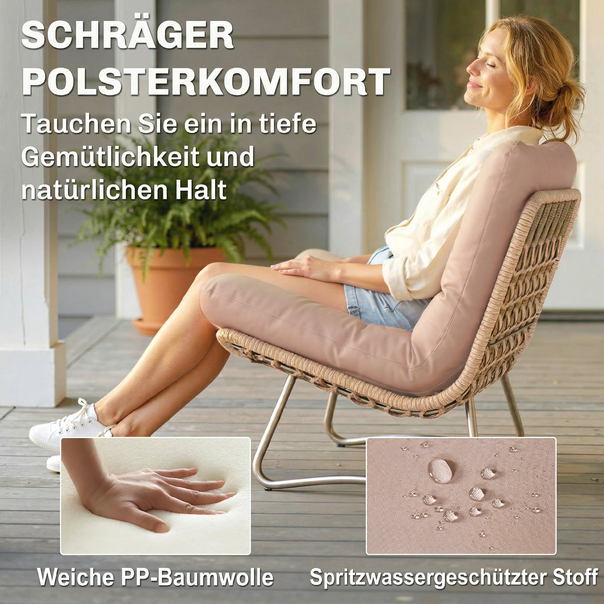 Gartenmöbel Set 4-teilig Polyrattan Lounge-Set mit Zweisitzer 2 Sessel Glastisch Breitem & Tiefem Sitz Dicke Kissen