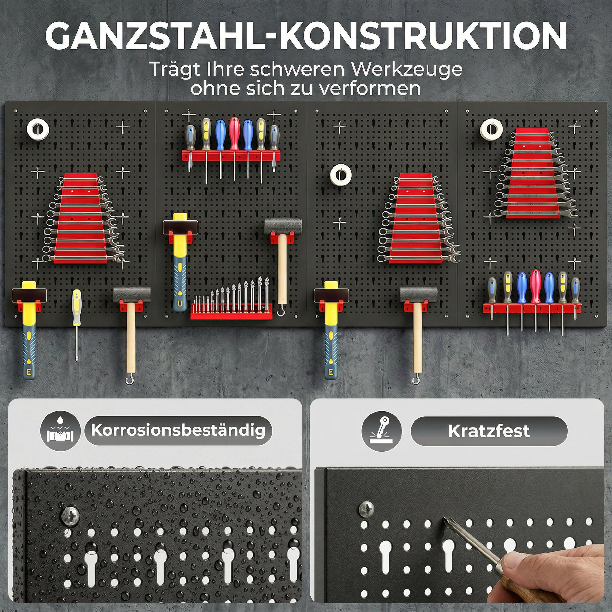 Lagersystem Wandregal 60 x 40 cm, 38 stck. Schüttenregal mit Haken Ablageböden Sichtlagerkästen, Schwarz+Rot