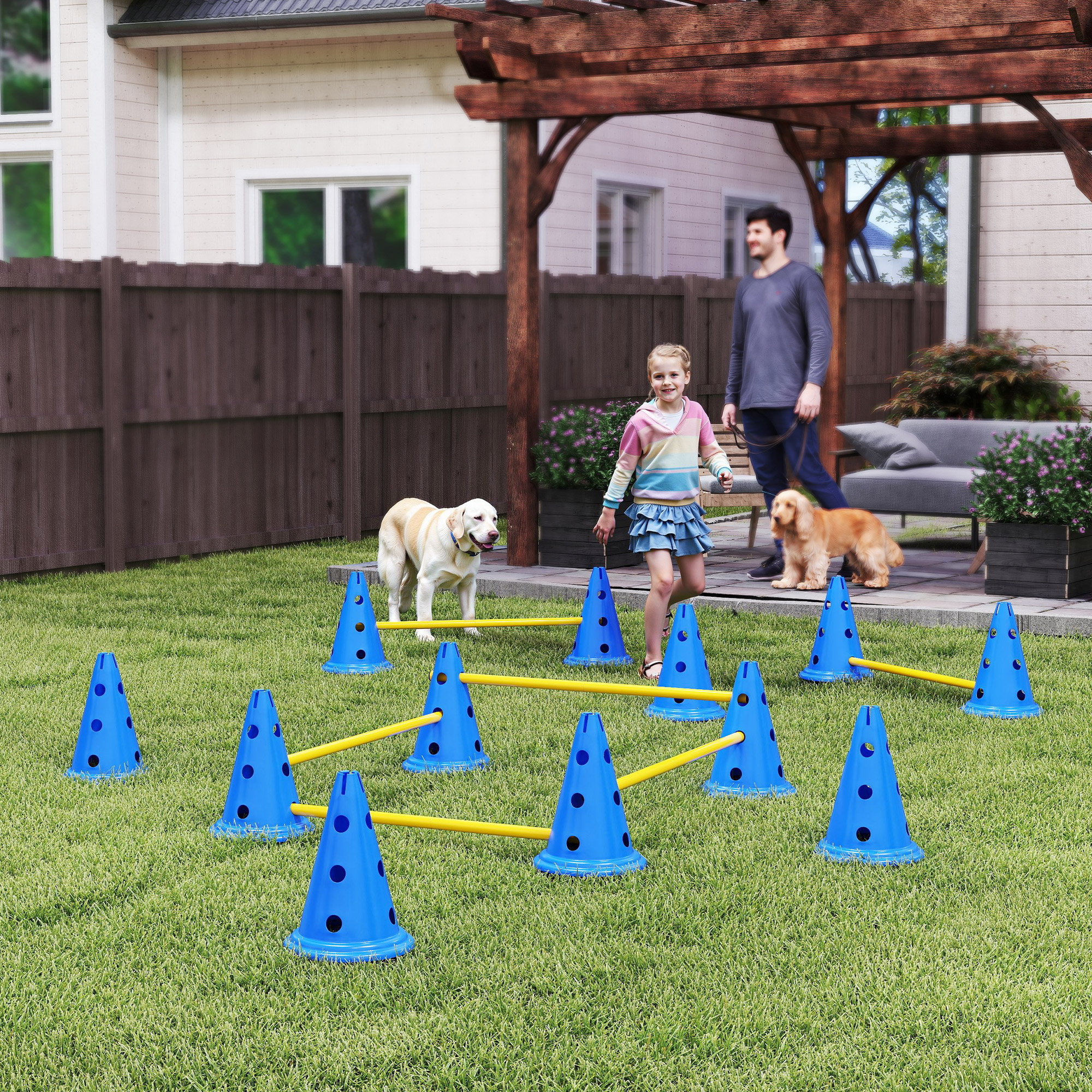 Agility Set Hunde 6-teiliges Agility-Ausrüstung für Hundetraining Steckhürdenset mit 12 Kegel 6 Hürden Tragetasche