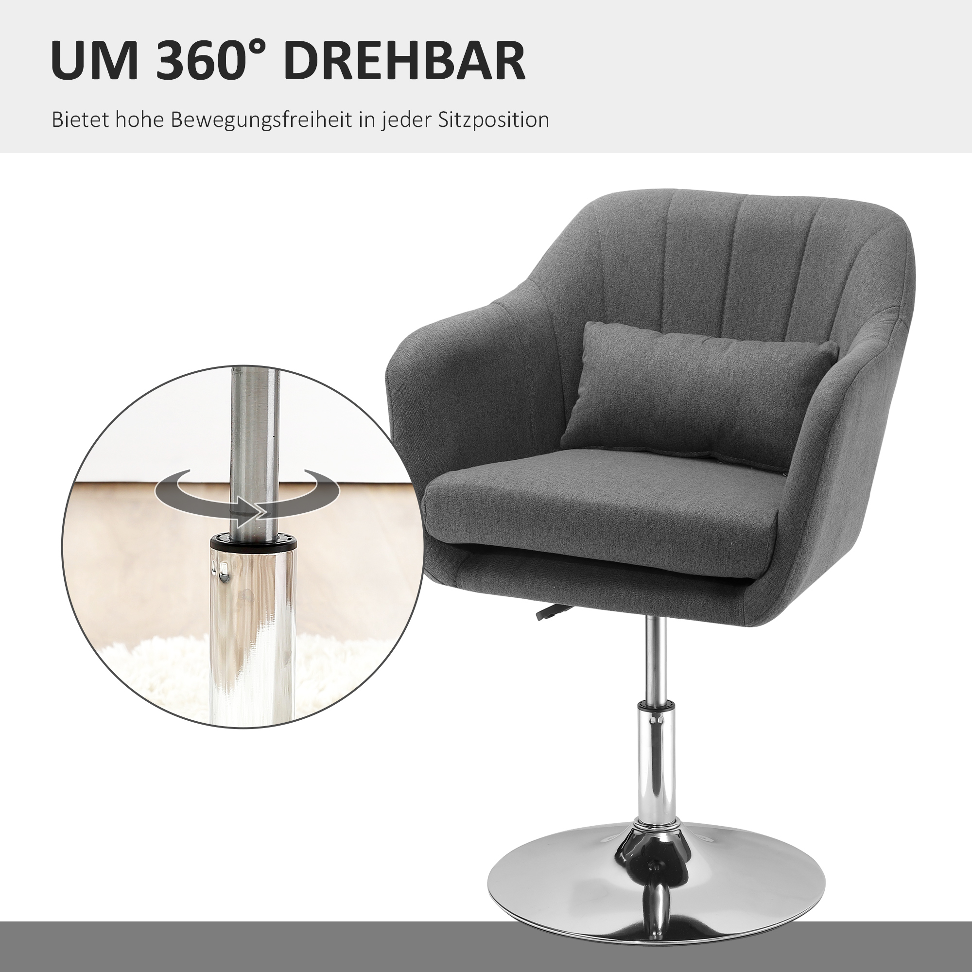 Drehstuhl, höhenverstellbarer Bürostuhl, leinenartiges Polyester, Metall, 60 x 60 x 79-91 cm, Dunkelgrau