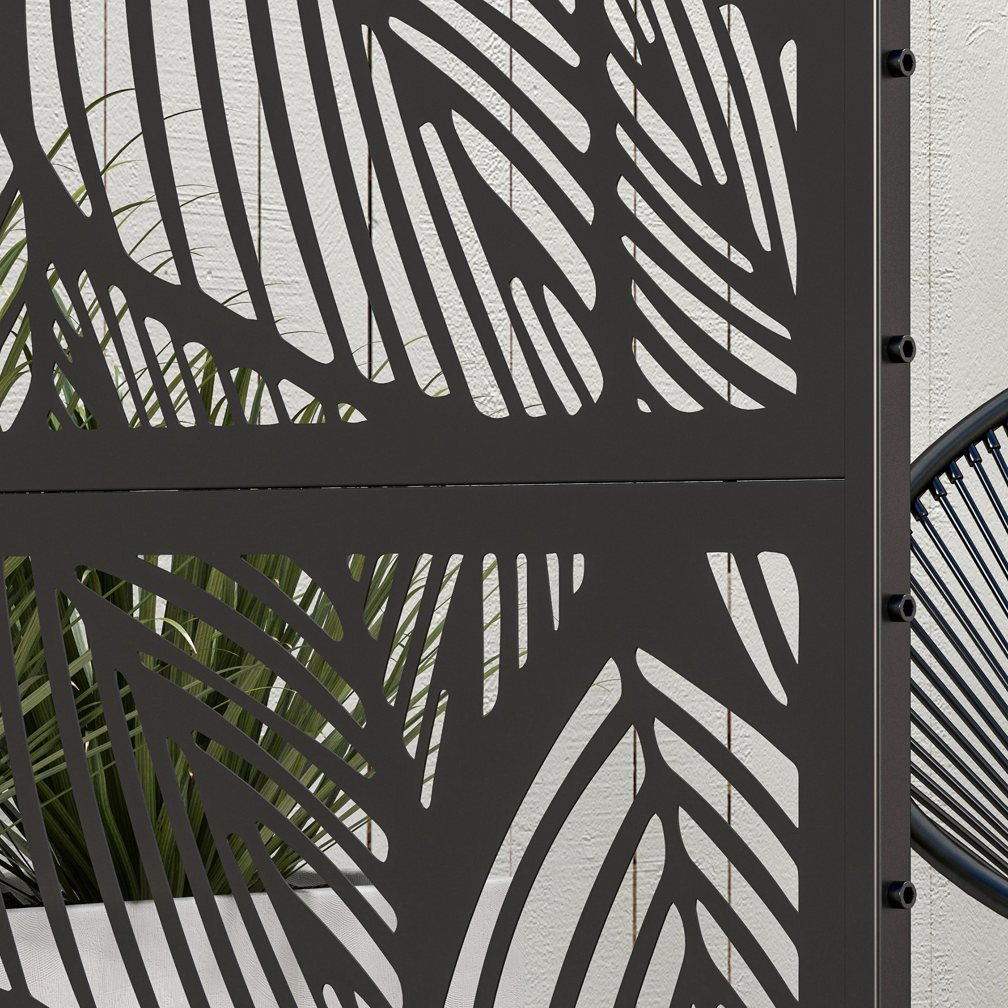 Sichtschutz Sichtschutz Garten Gartenabtrennung, florale Muster, Metall, 122 x 45 x 198 cm, Schwarz