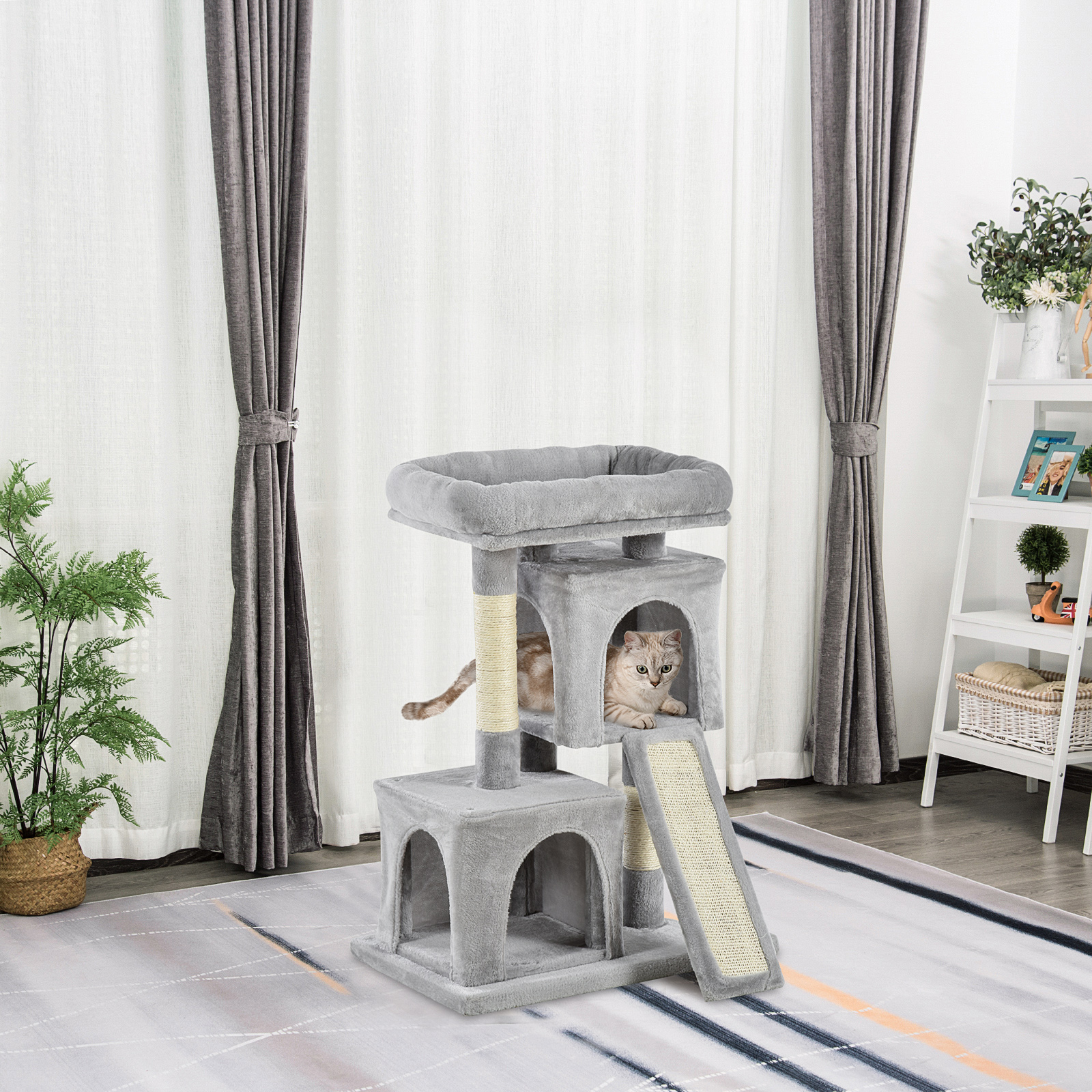Kratzbaum 83 cm Kleiner Katzenkratzbaum mit Sisalsäulen, Katzenkratzbaum, Katzen Kletterbaum, Katzenbaum, Katzenmöbel Spielbaum für kleine Katzen, Hellgrau