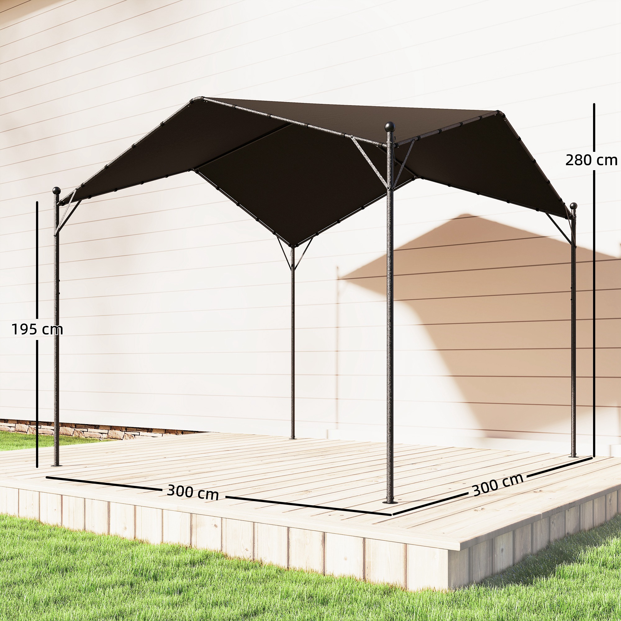 Pergola Pavillon 3x3m Wasserabweisend Stabil winterfest Sonnenschutz mit Satteldach Dreiecksverstrebungen