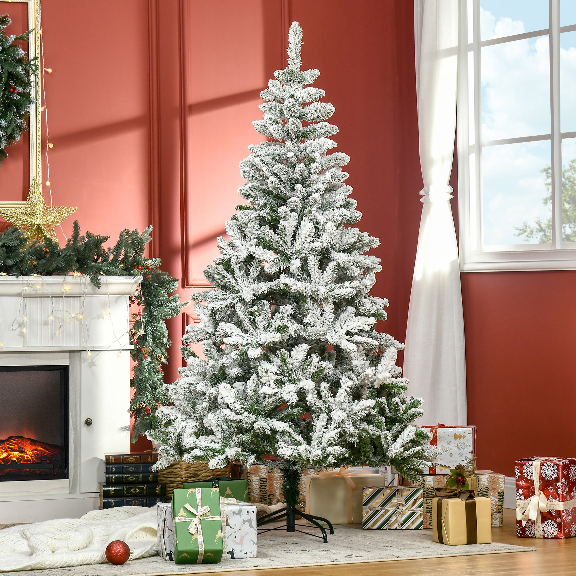 Künstlicher Weihnachtsbaum, Schnee-Effekt, flammenhemmend, Scharnierkonstruktion, Grün/Weiß