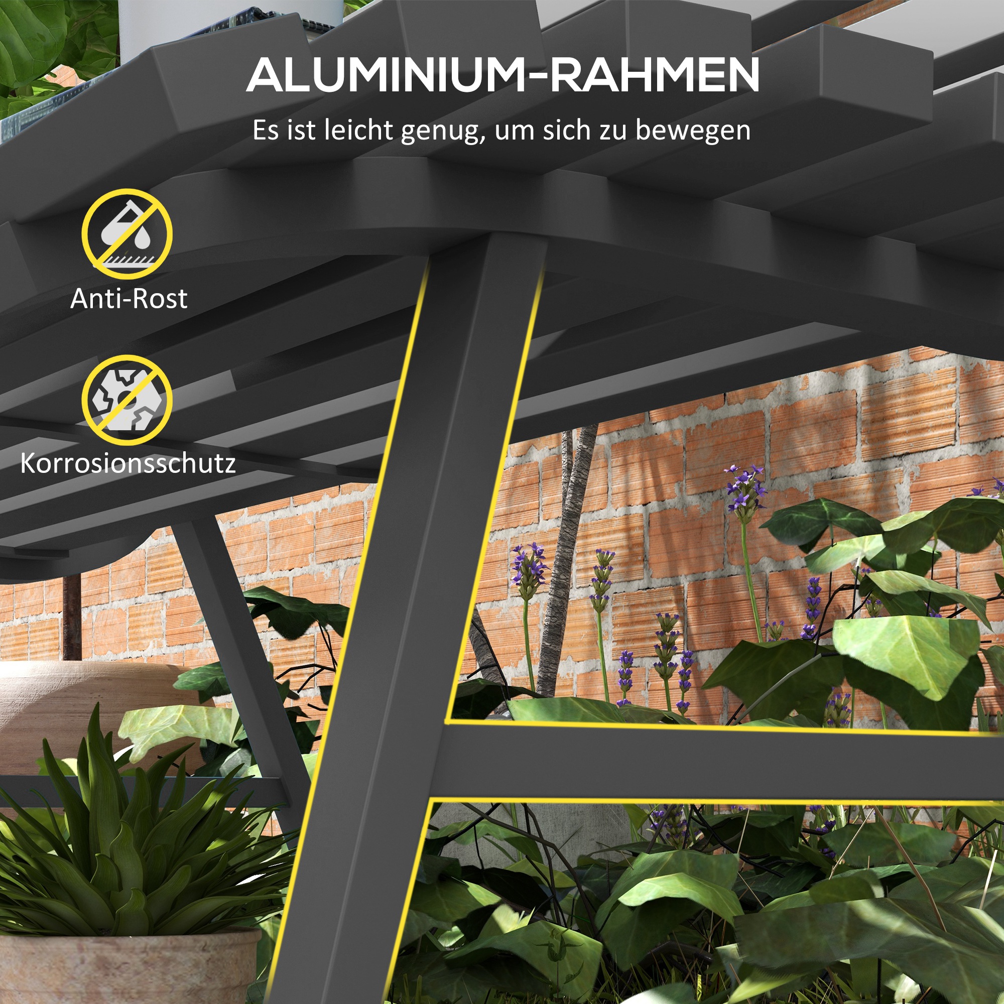 Gartenbank Sitzbank Parkbank, Lattendesign, wetterbeständig, Aluminium, 123 x 67 x 79 cm, Grau