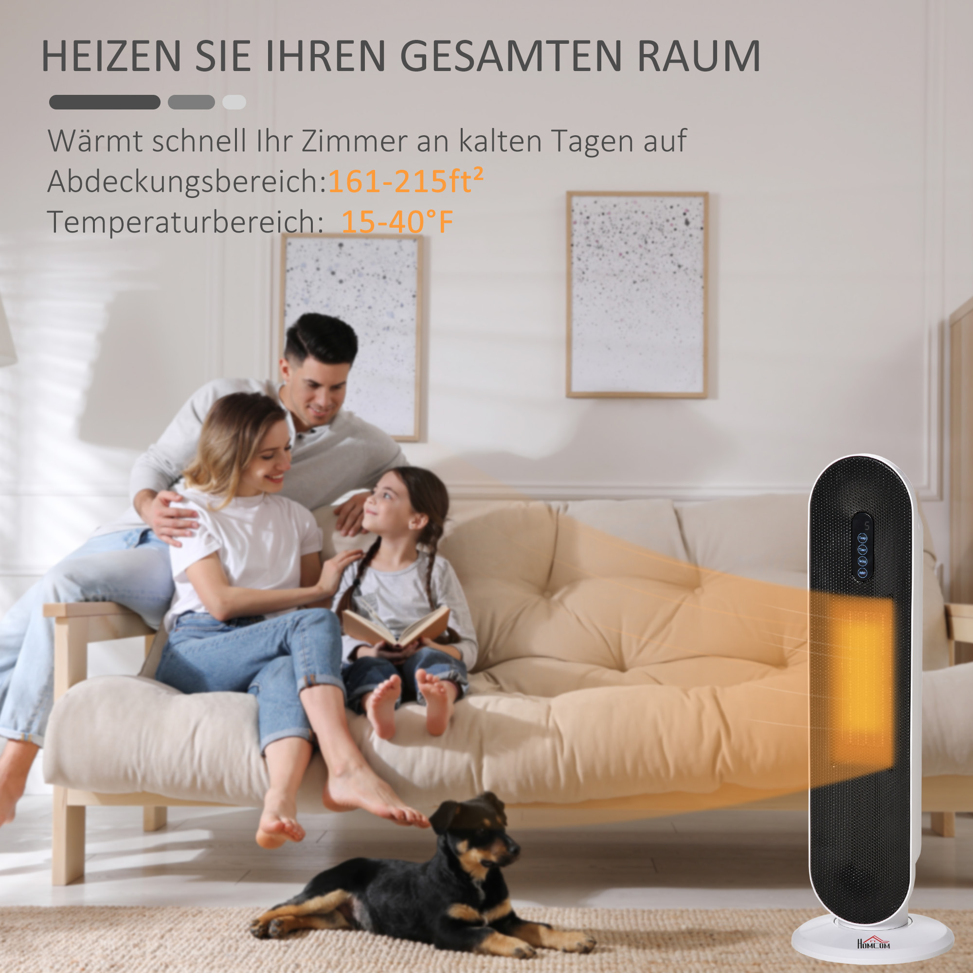 Heizlüfter 24h Stunden-Timer 2000W  2 Modi Oszillation Metall Weiß + Schwarz