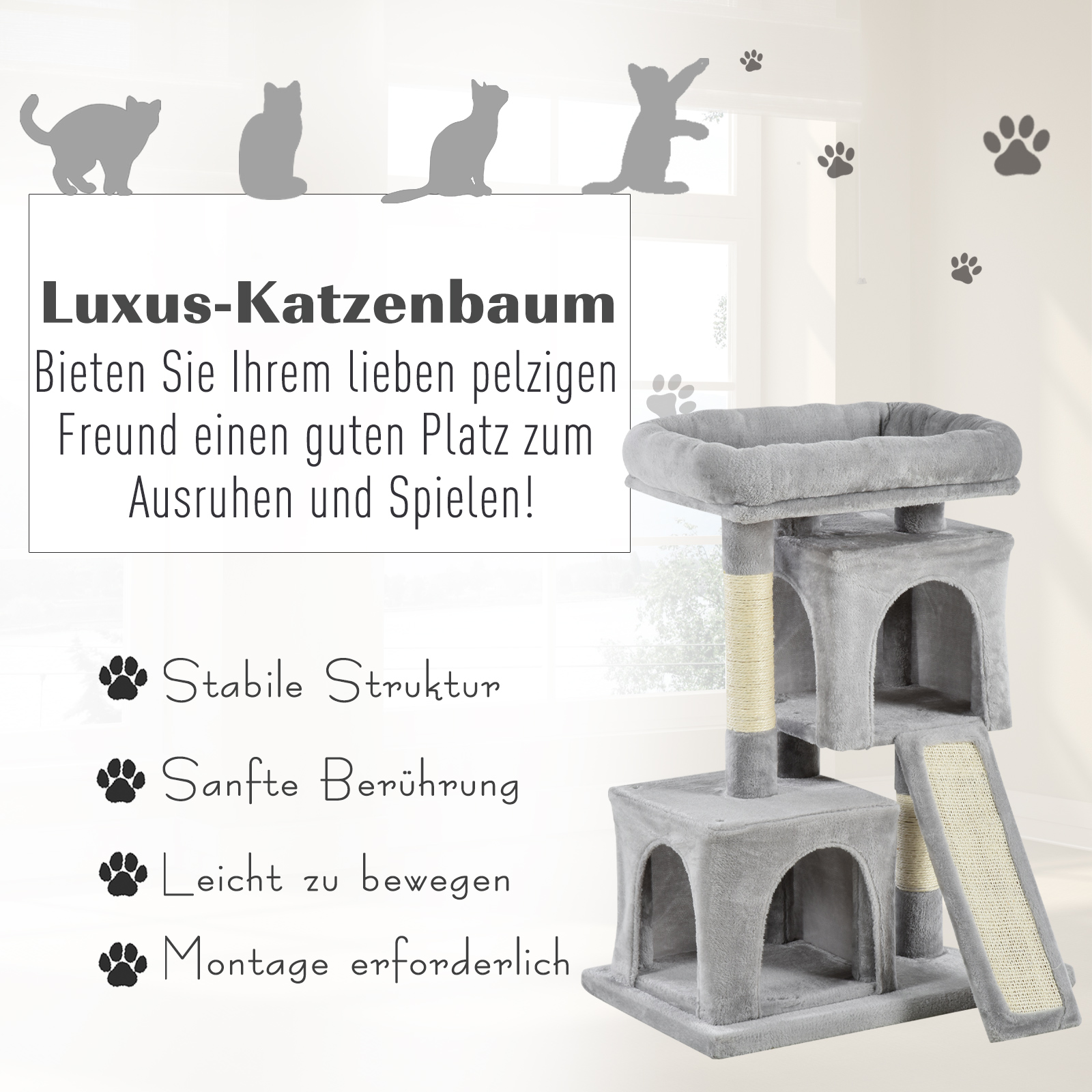 Kratzbaum 83 cm Kleiner Katzenkratzbaum mit Sisalsäulen, Katzenkratzbaum, Katzen Kletterbaum, Katzenbaum, Katzenmöbel Spielbaum für kleine Katzen, Hellgrau