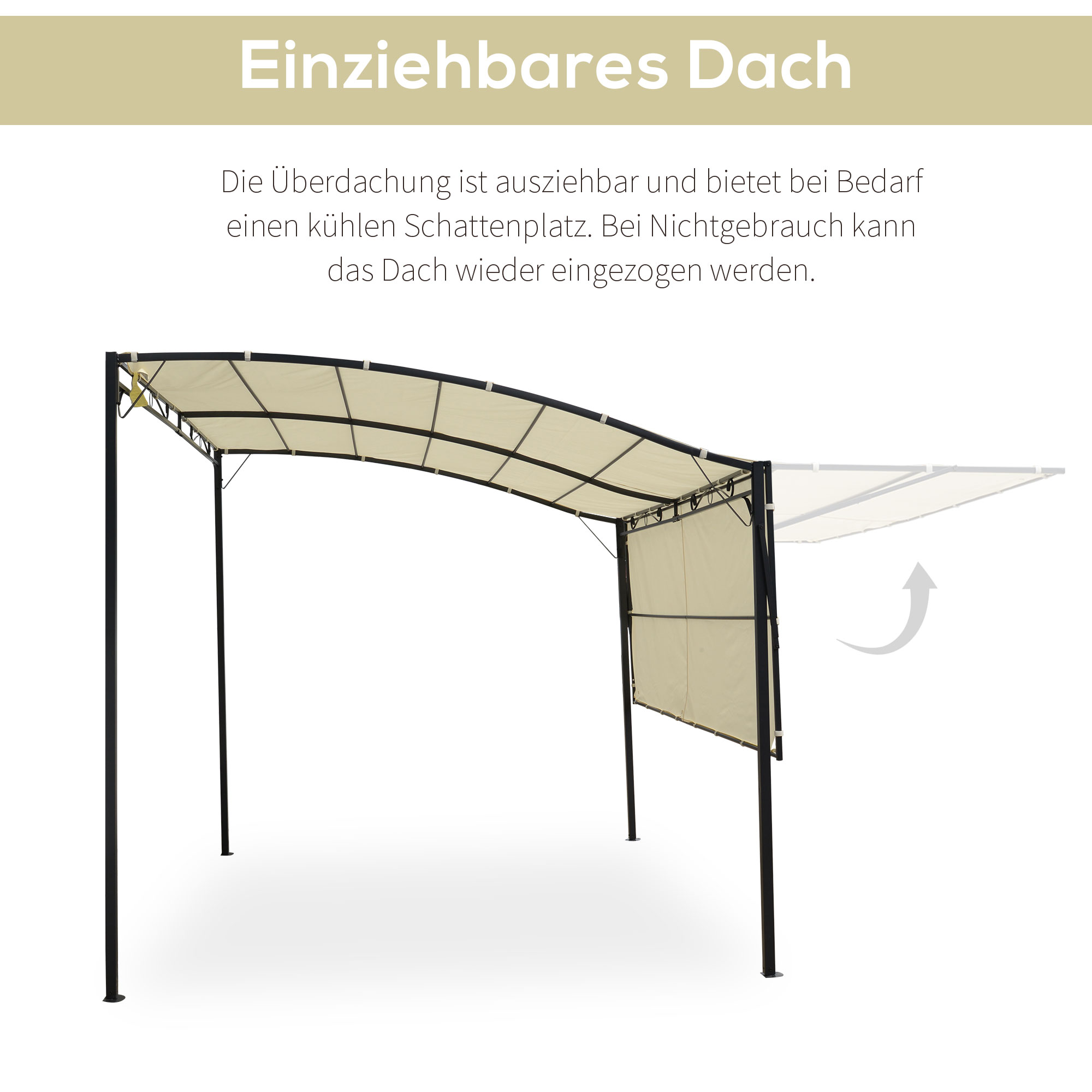 Pavillon mit klappbarer Dacherweiterung wetterfest 3 x 2,5 m Cremeweiß