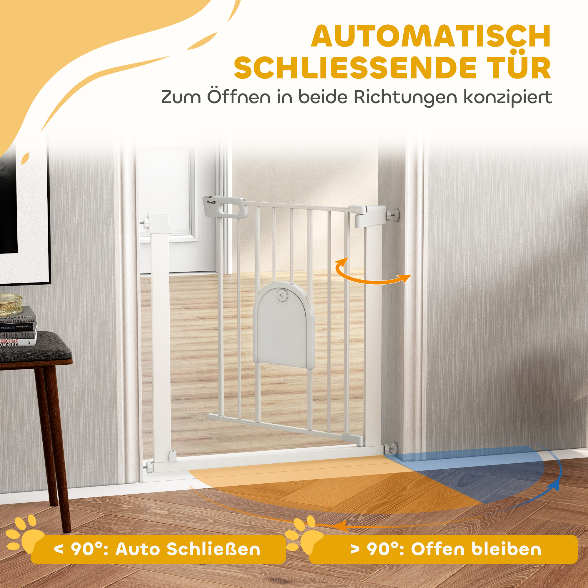 Absperrgitter für Haustiere, verstellbar, mit kleiner Tür, Metall, Kunststoff, Weiß