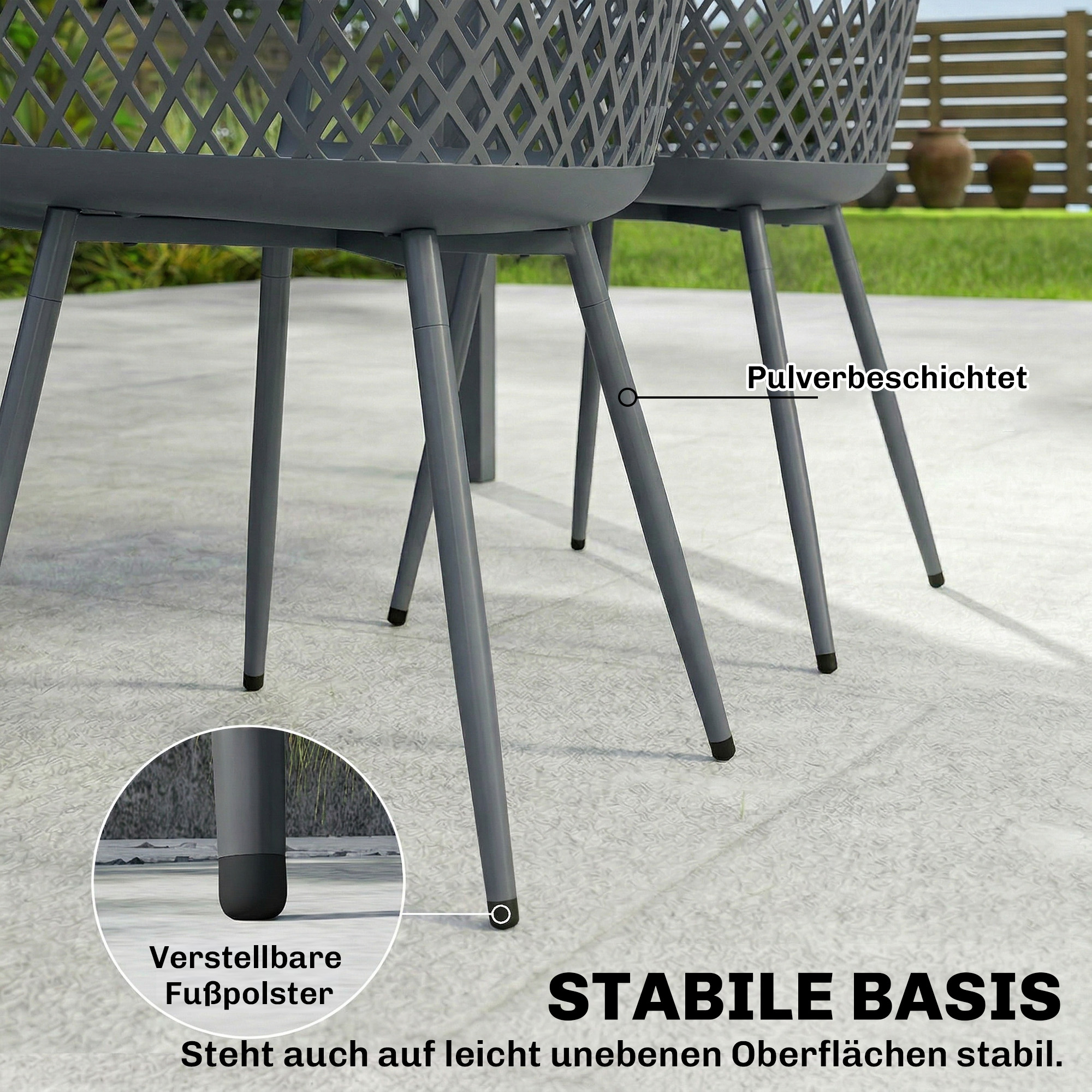 Gartenstuhl 4er Set UV-beständige Gartenstühle aus Kunststoff mit Armlehne Rückenlehne 56 x 51 x 84 cm Dunkelgrau