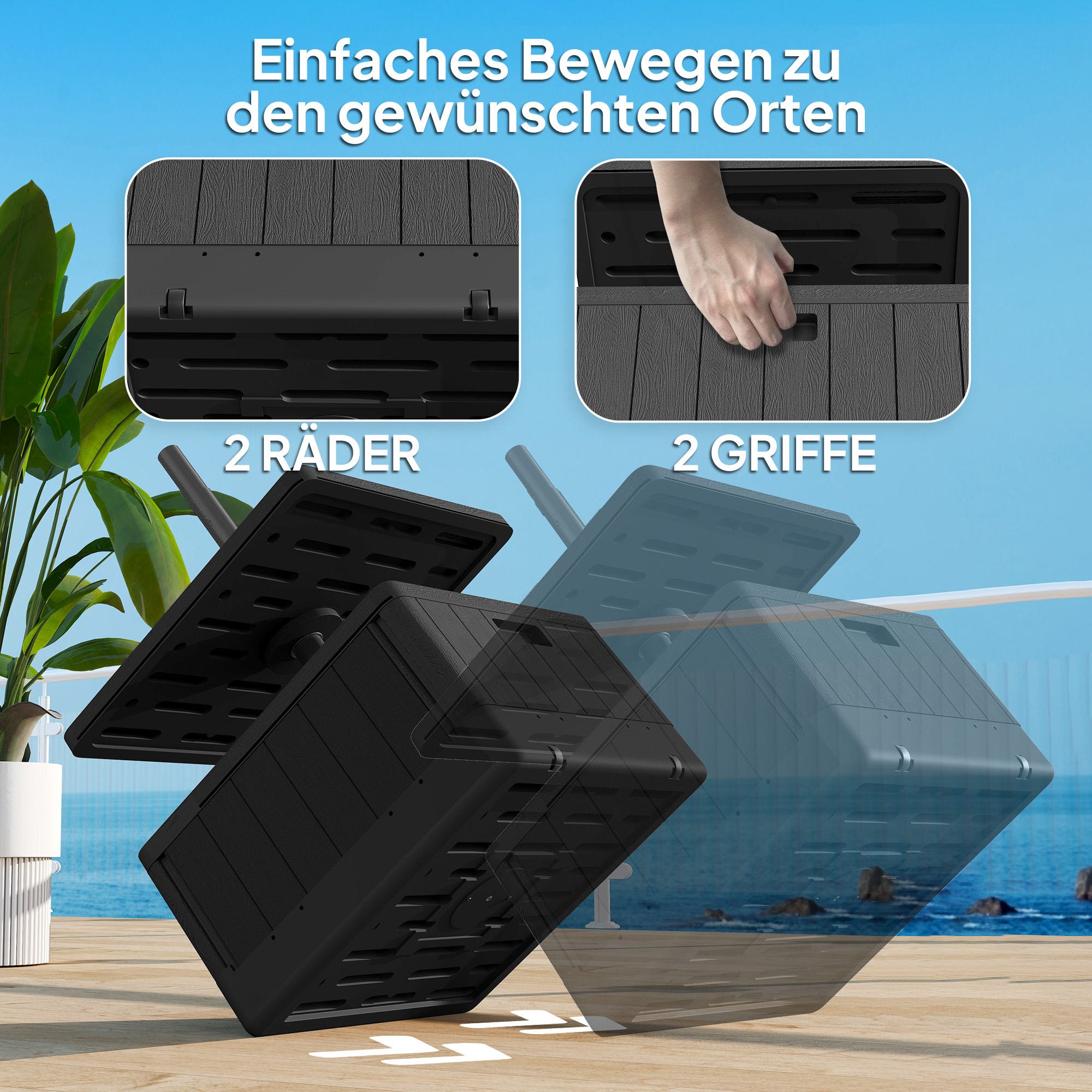 Terrassenschirmständer, Gartenschirmständer mit Tischplatte, Terrassenschirmbasis, Kunststoff, Schwarz