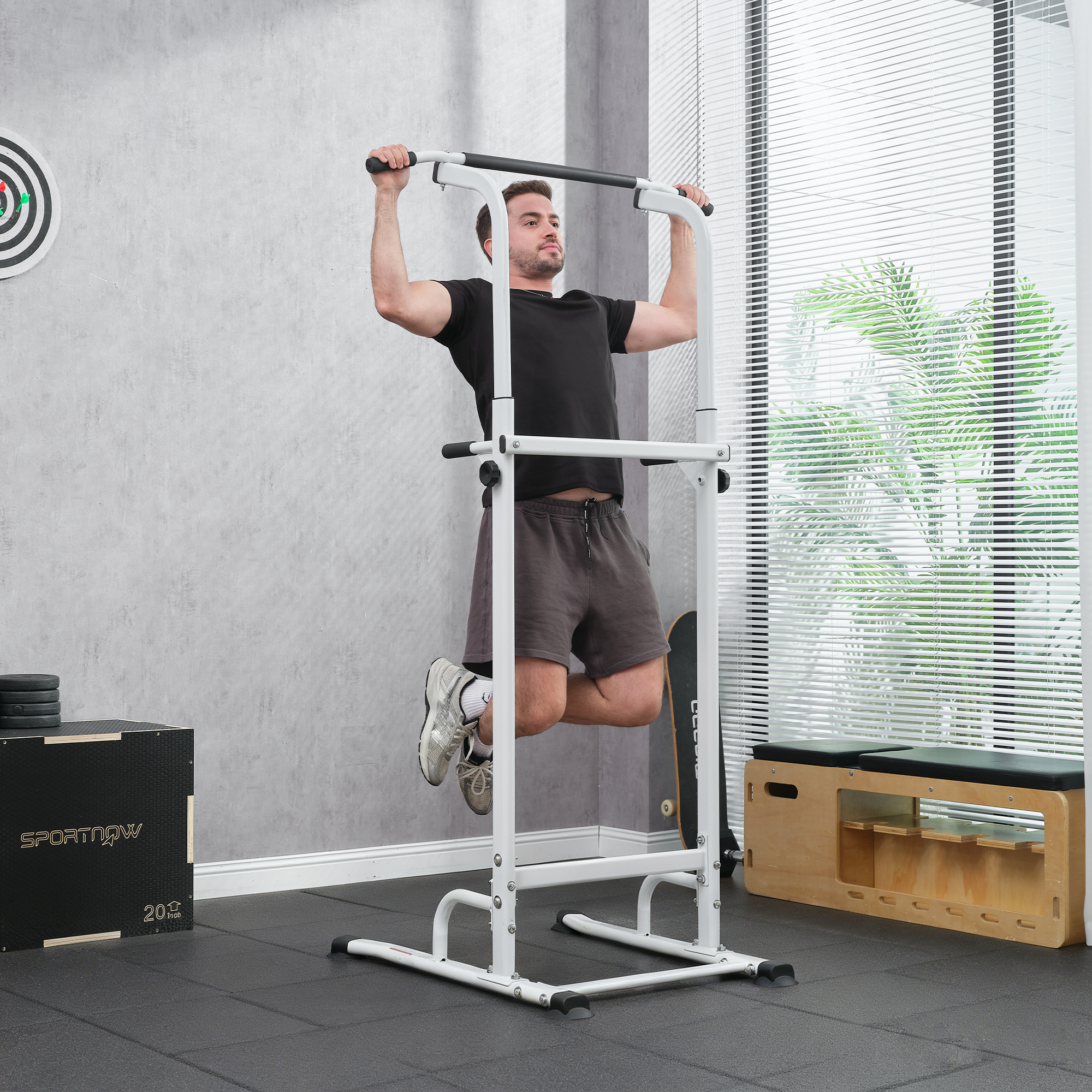 Power Tower höhenverstellbar 176,5-227 cm Dip-Station multifunktional mit Stahlrahmen 120 kg Belastbarkeit