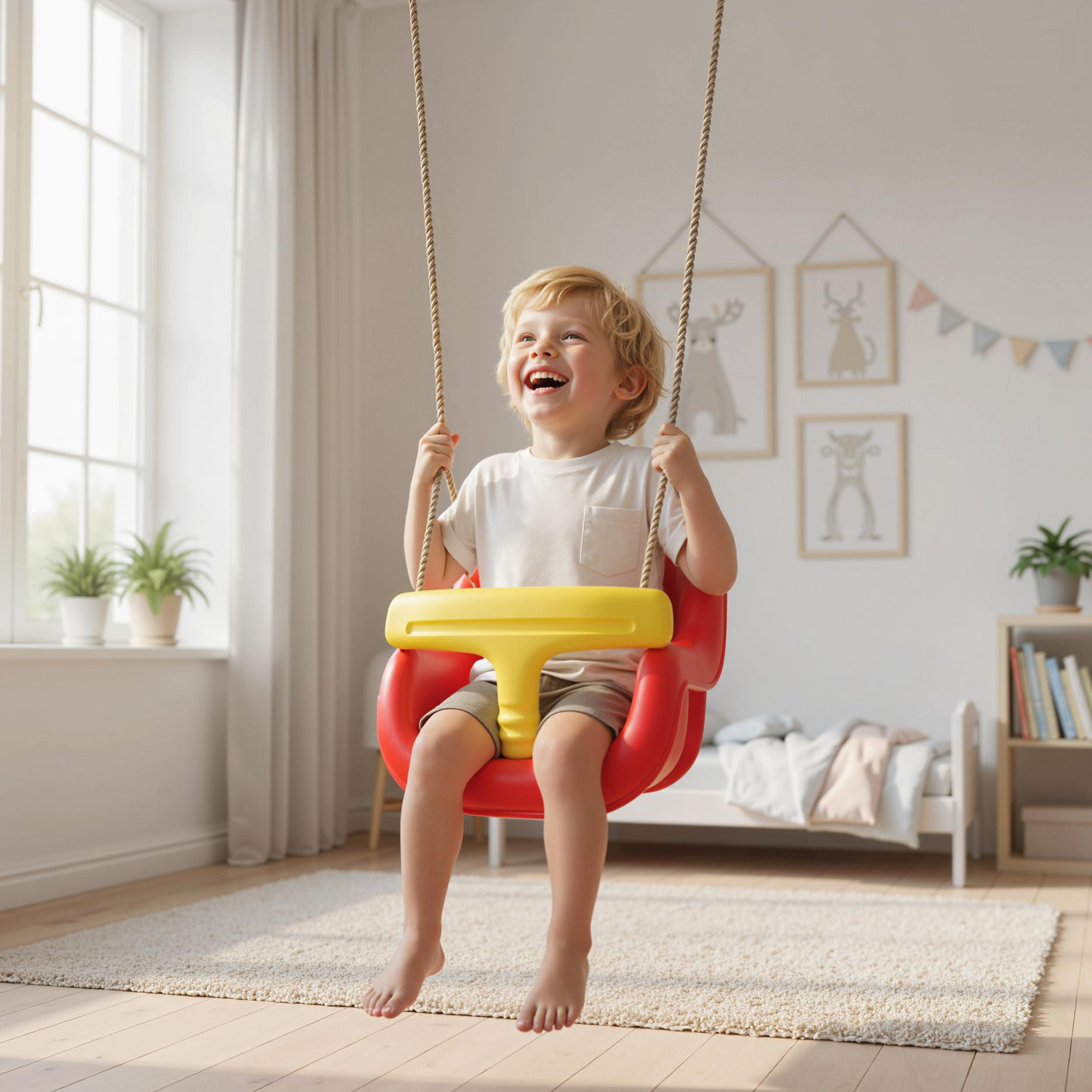 Babyschaukel verstellbar Mitwachsend Babysitz mit Rückenlehne, Sicherheitsgeländer, für Kinder von 9-36 Monaten, Rot