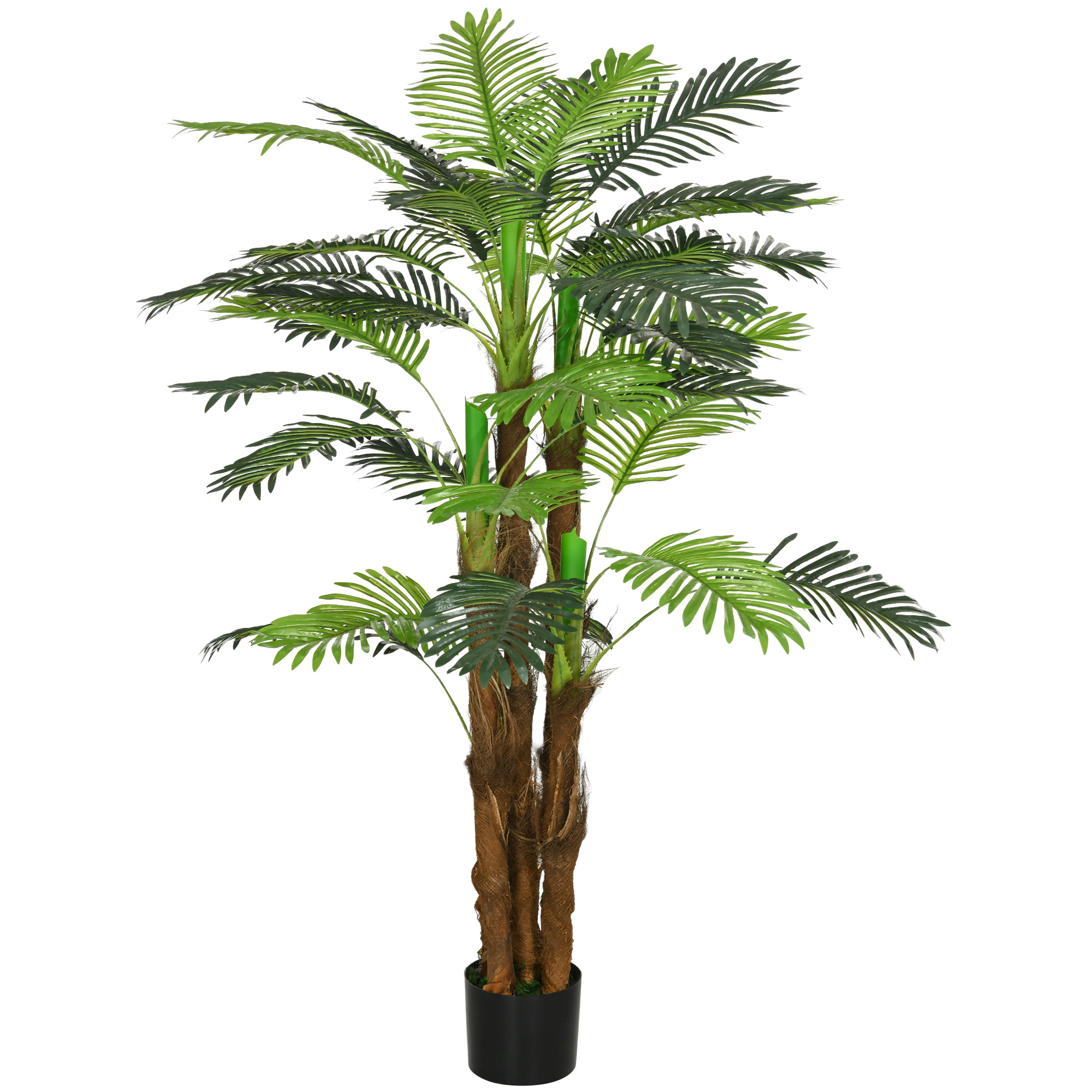 Künstliche Palme, 1,6 m, realistische Zweige, Dekorationspflanze, Kunststoff, mit Topf, Braun+Grün