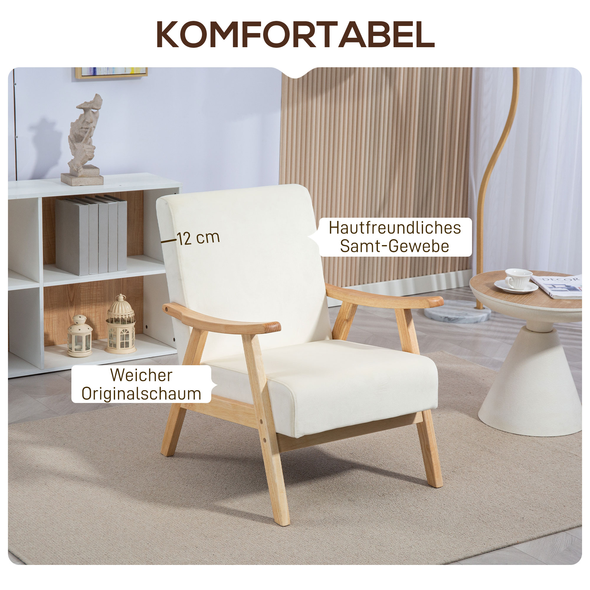 Polstersessel, Schaumstoff-Füllung, Kautschukholz-Rahmen, Cremeweiß