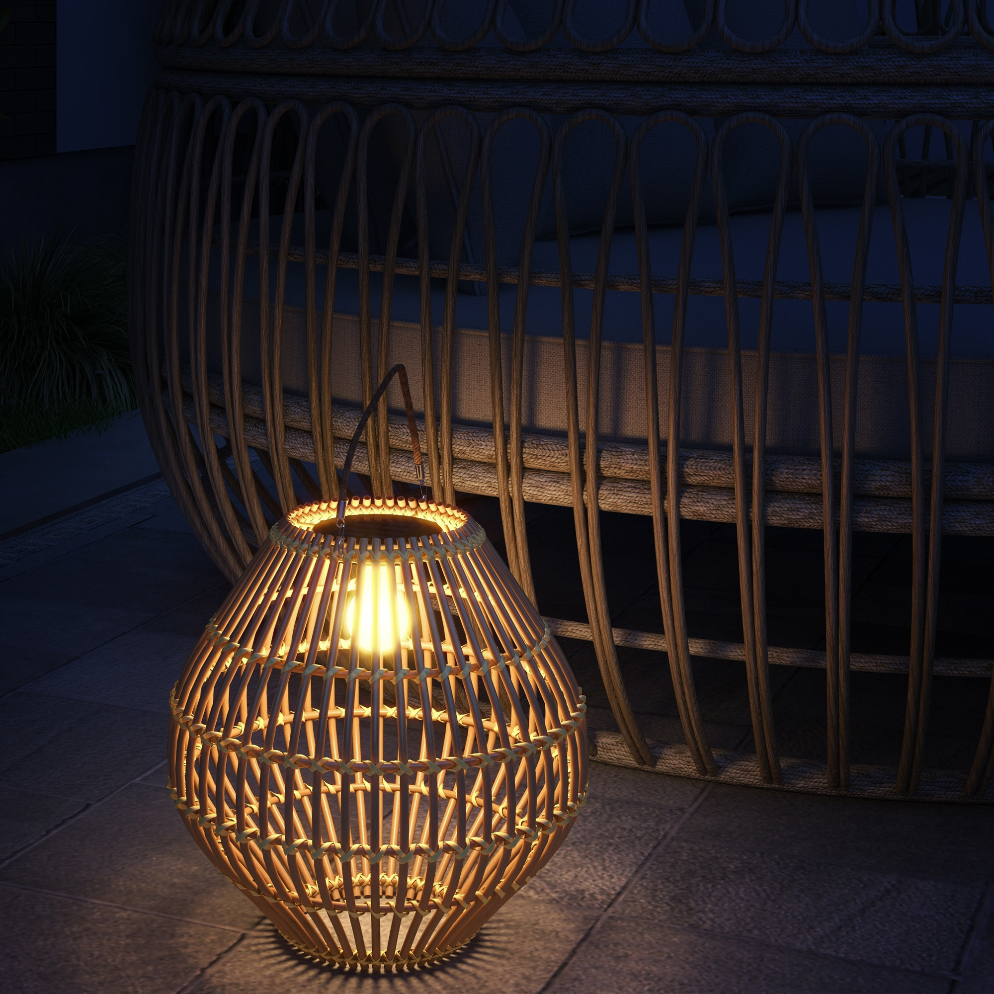 Gartenleuchte Solarleuchte Garten-Solarleuchte, PE-Rattan, Boho-Design, 31 cm x 31 cm x 32 cm, Gelb
