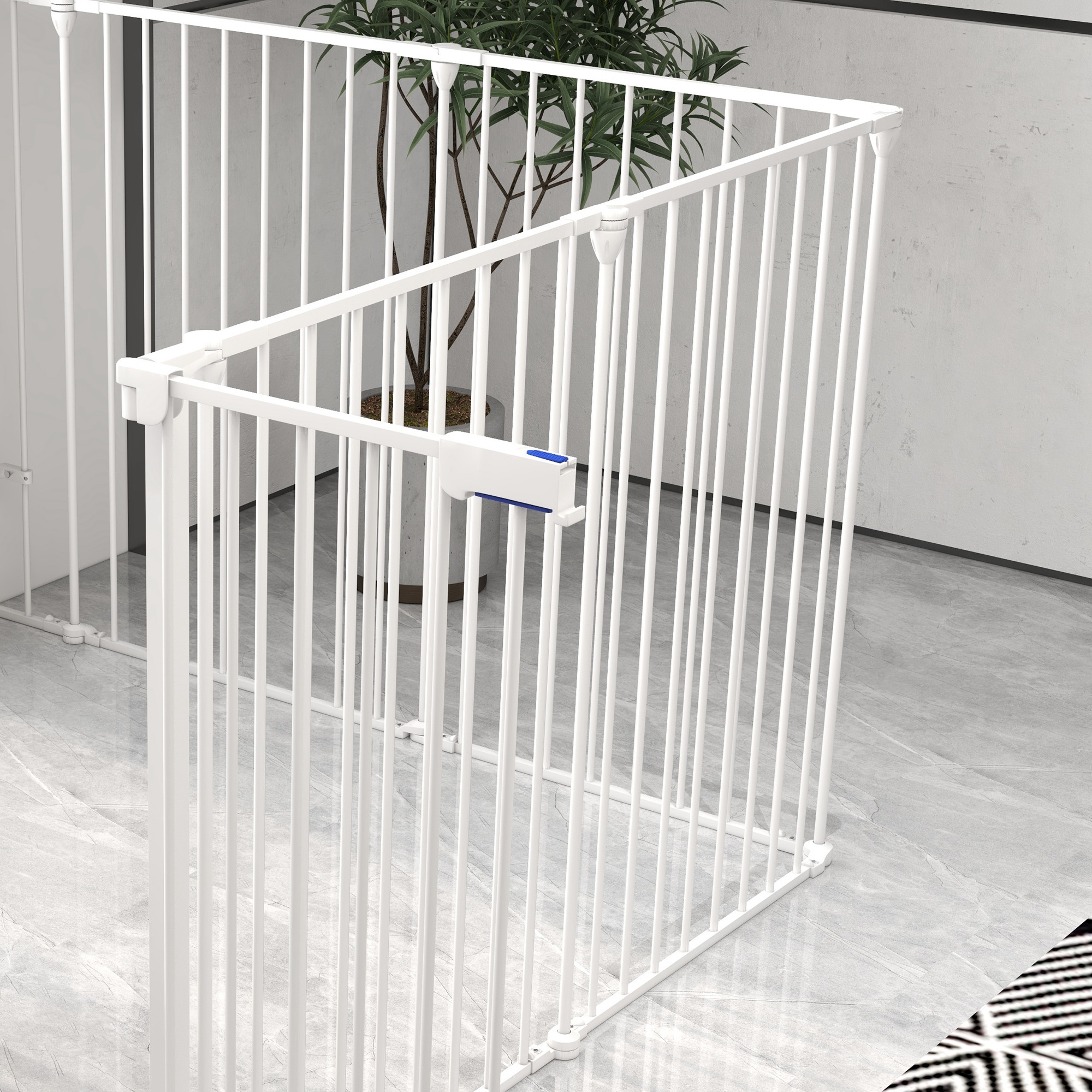 2-in-1 Welpenauslauf und Absperrgitter, 8 Paneele, verriegelbare Tür, Stahl, 90 cm Höhe, weiß