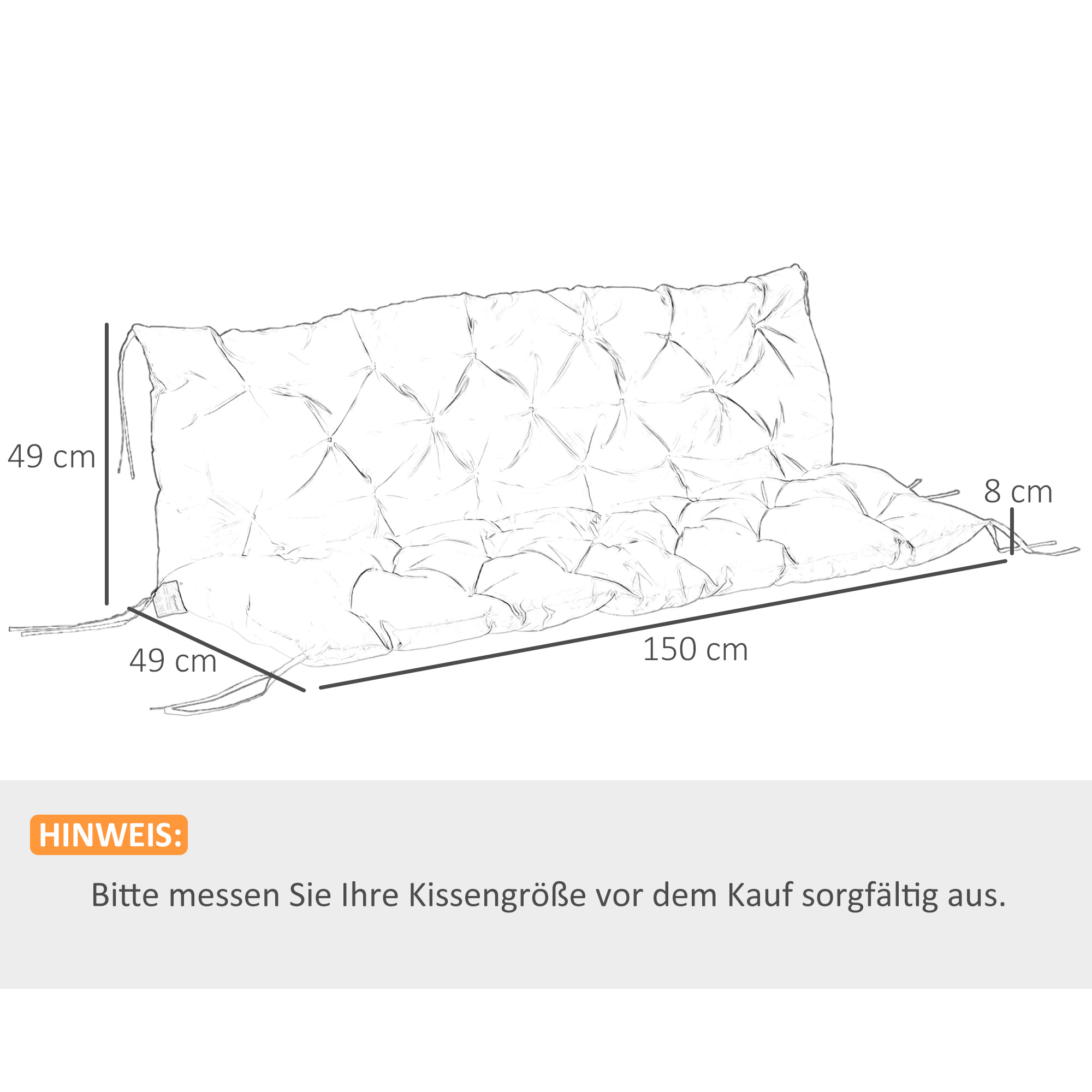3 Sitzer Bankauflage 150x98x8 cm Bankkissen mit Bändern, Bankpolster für Gartenmöbel Hollywoodschaukel, Khaki
