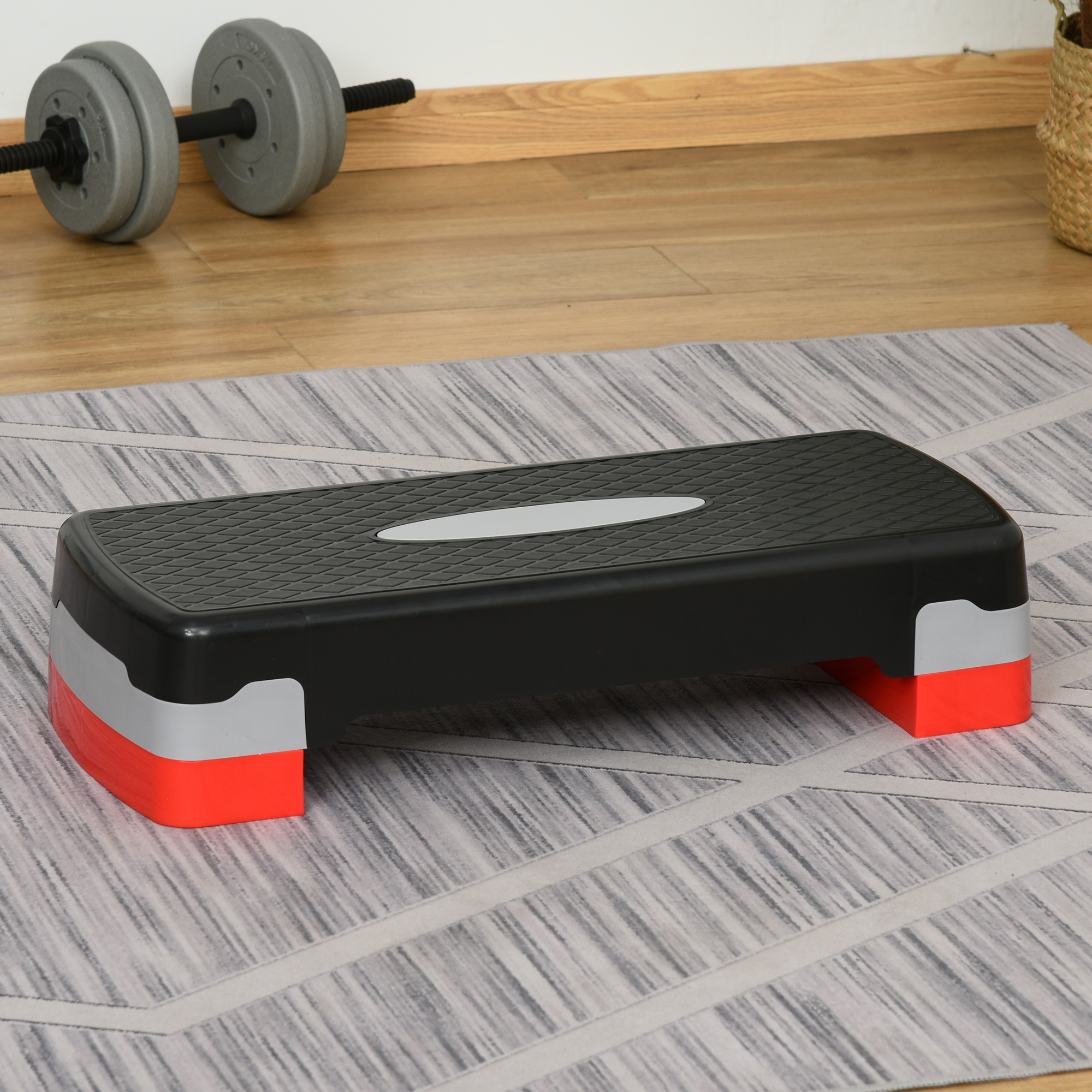 Aerobic-Stepper 2-stufig höhenverstellbar 68 x 28 x 15 cm Schwarz+Grau+Rot