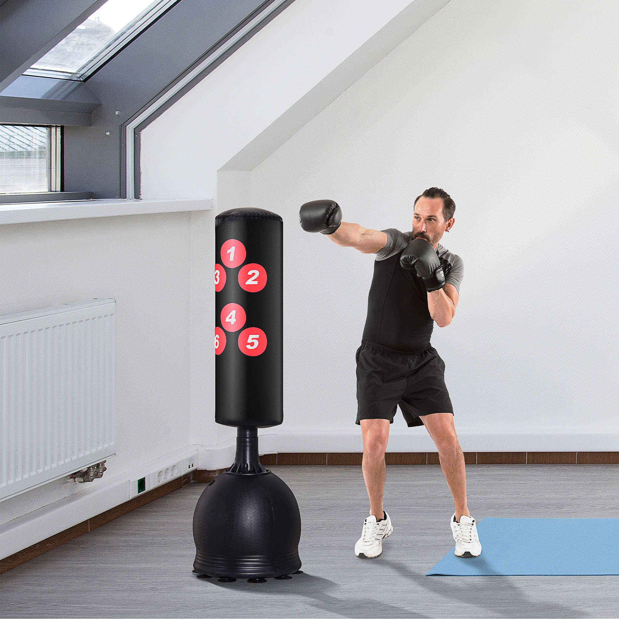 Boxsack Stehend 165cm Erwachsene Freistehender Heavy Duty Standboxsack mit Saugnapf-Basis Boxpartner Boxing Trainer Geeignet für Profis und Anfänger Schwarz