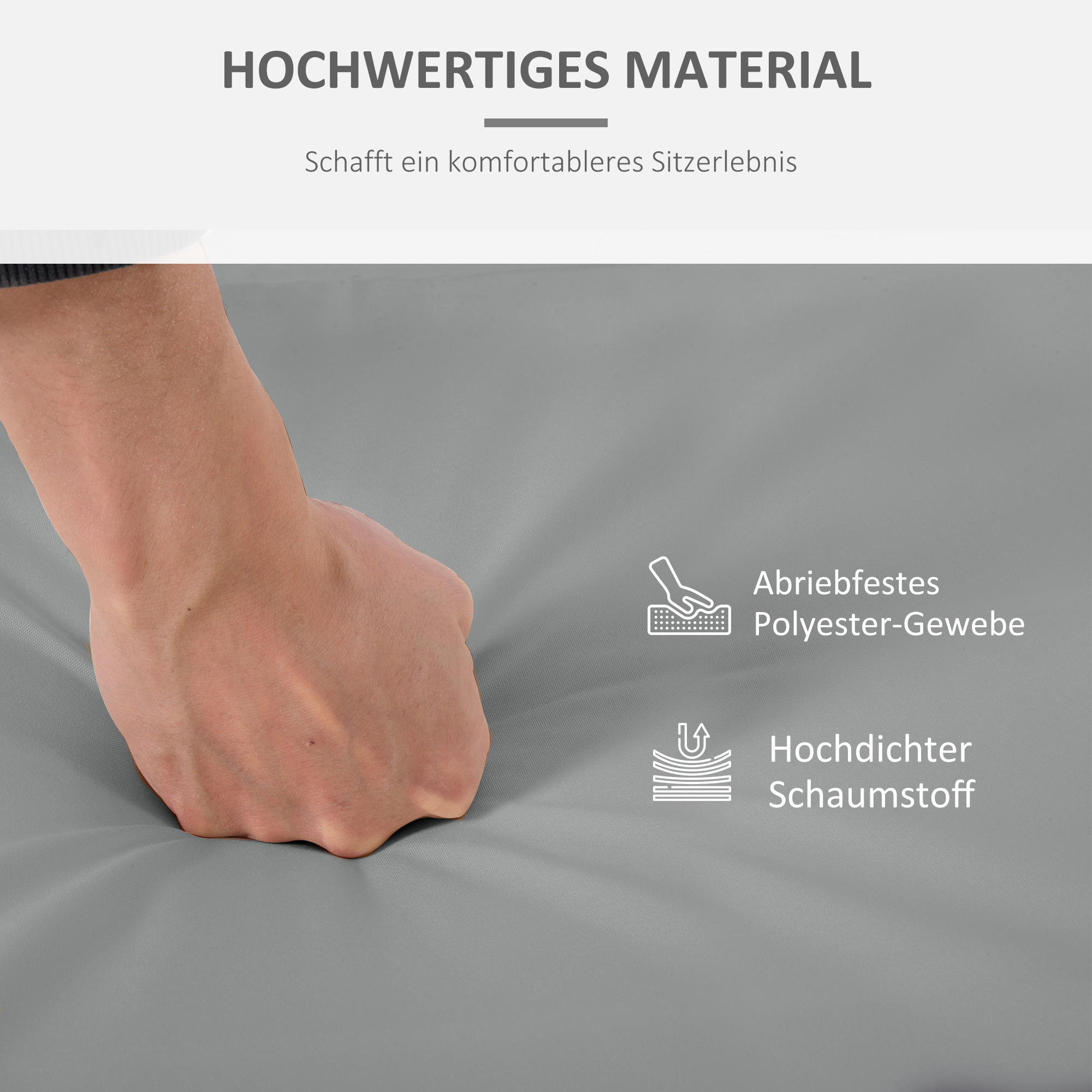 2 teilige Sitzkissen, 56 x 52 cm Stuhlkissen mit Reißverschluss, Stoffbezug, 7cm dick Polsterauflage, waschbar Hellgrau