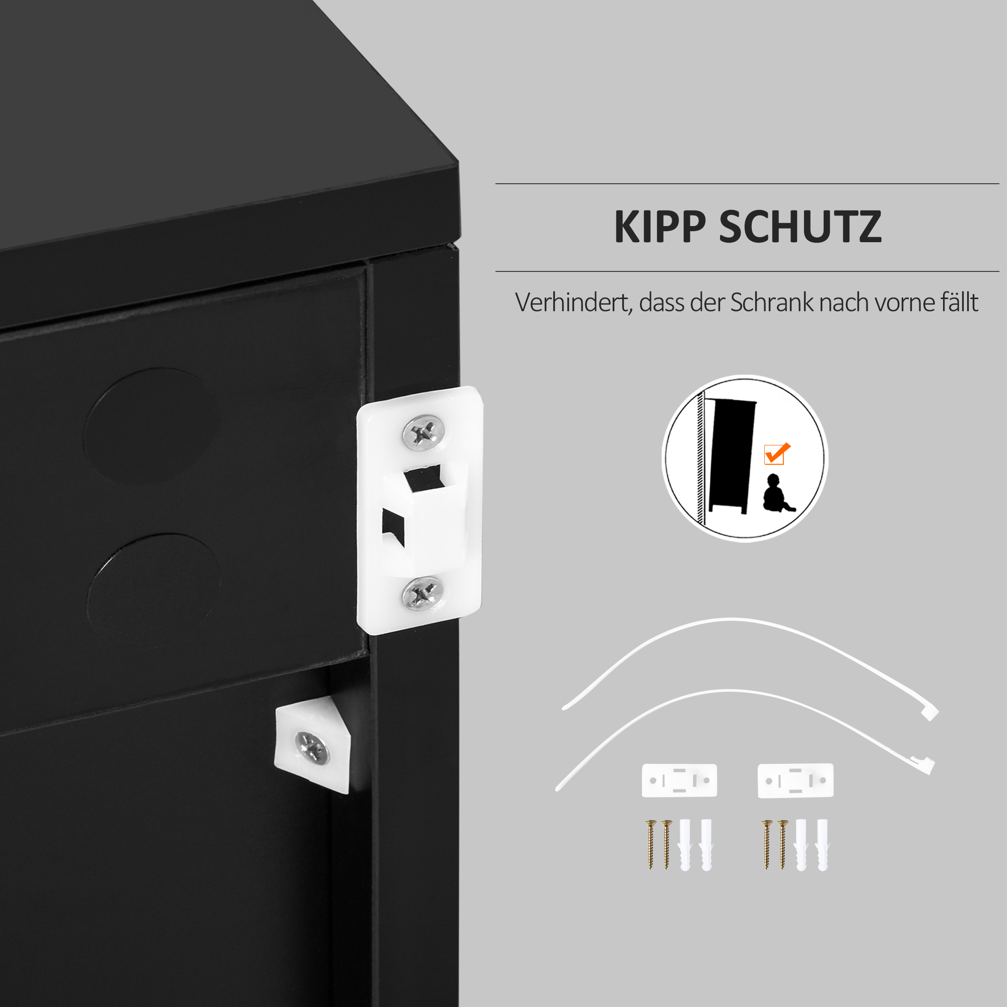 Aufbewahrungsschrank mit 2 Schubladen, 2 Türen, mit Kippschutz, für Wohnzimmer, Schlafzimmer, 79 x 36 x 74 cm, Schwarz