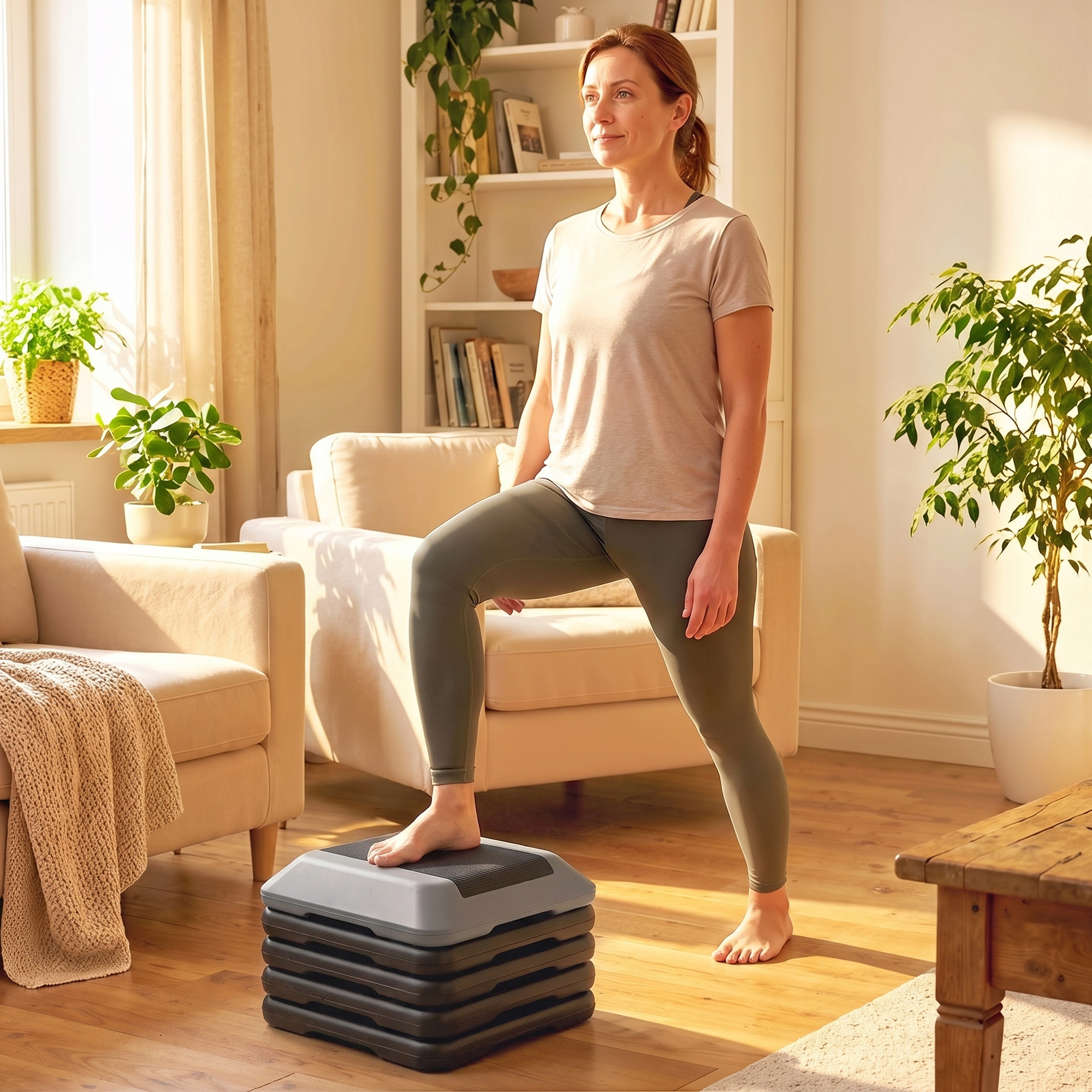 Steppbrett höhenverstellbar Fitness Aerobic Stepper mit 5 Stufen 10-30 cm, Anti-Rutsch-Matte, Rutschfest kompaktes Step Bench bis 150 kg für Zuhause Fitnessstudio Büro Grau
